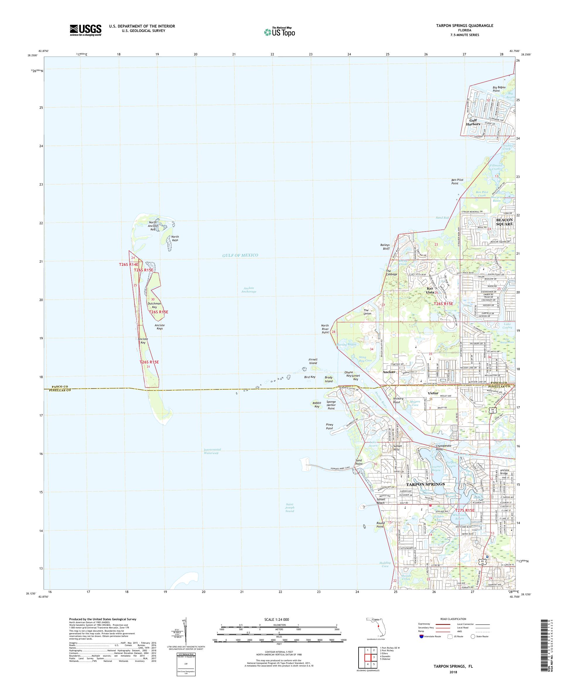 MyTopo Tarpon Springs, Florida USGS Quad Topo Map
