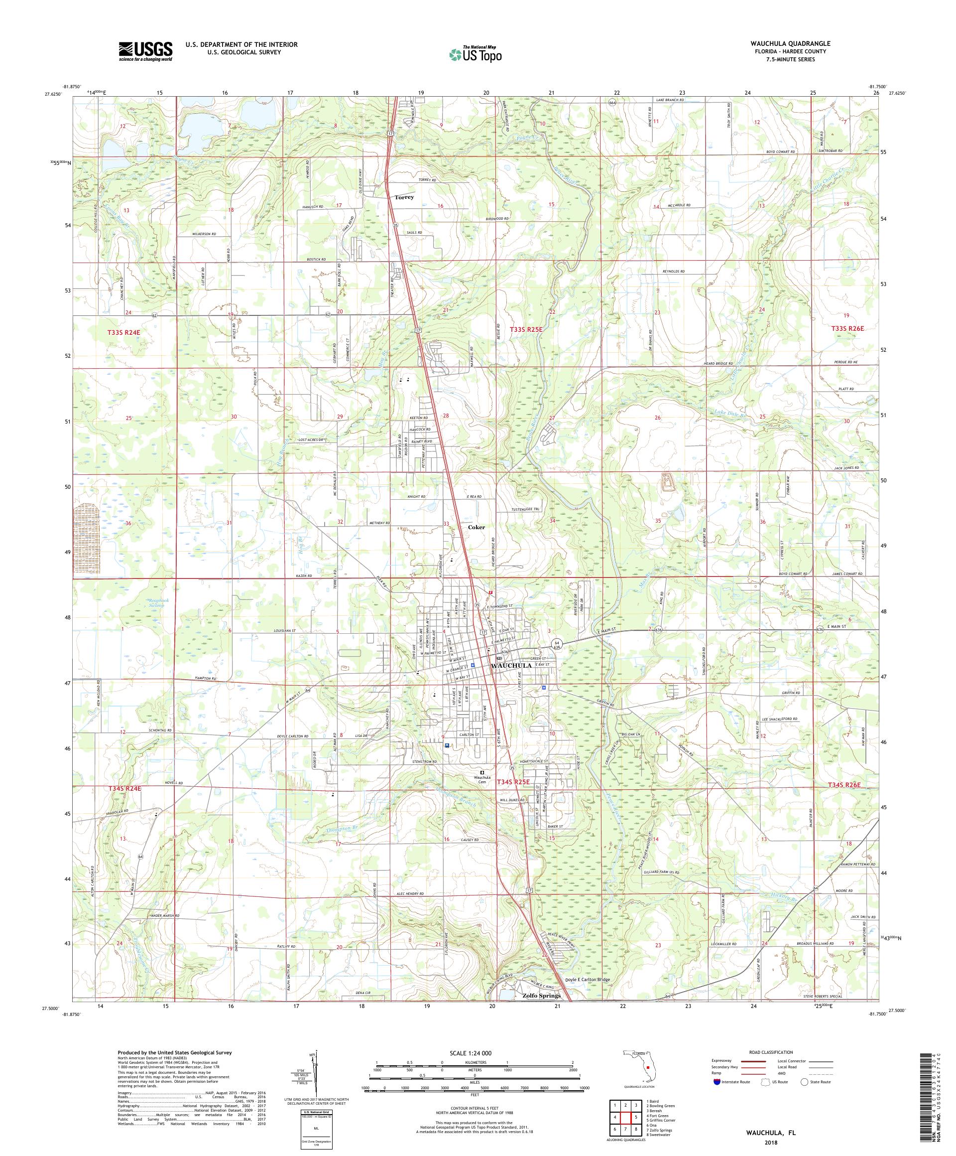 MyTopo Wauchula, Florida USGS Quad Topo Map