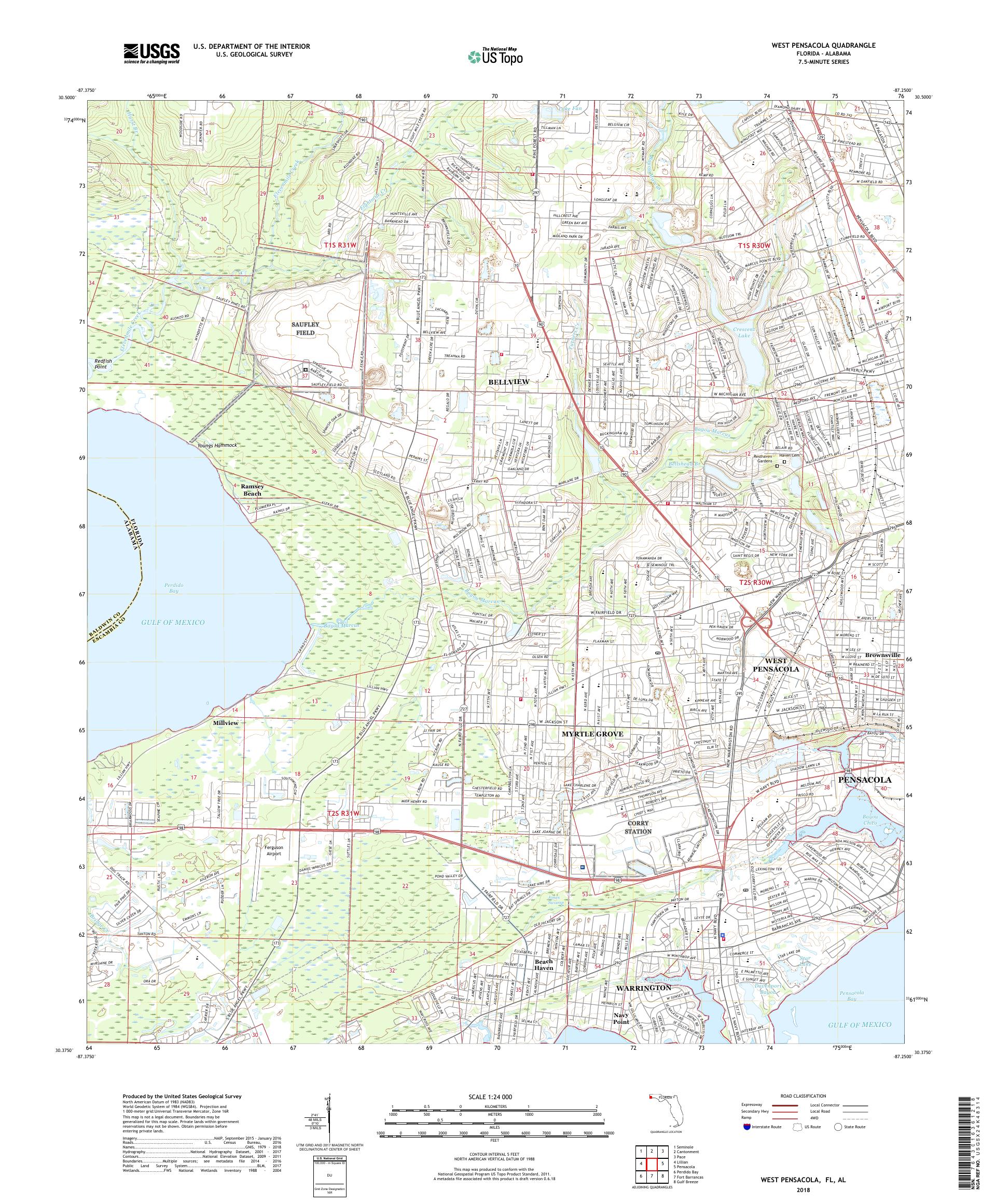 MyTopo West Pensacola, Florida USGS Quad Topo Map