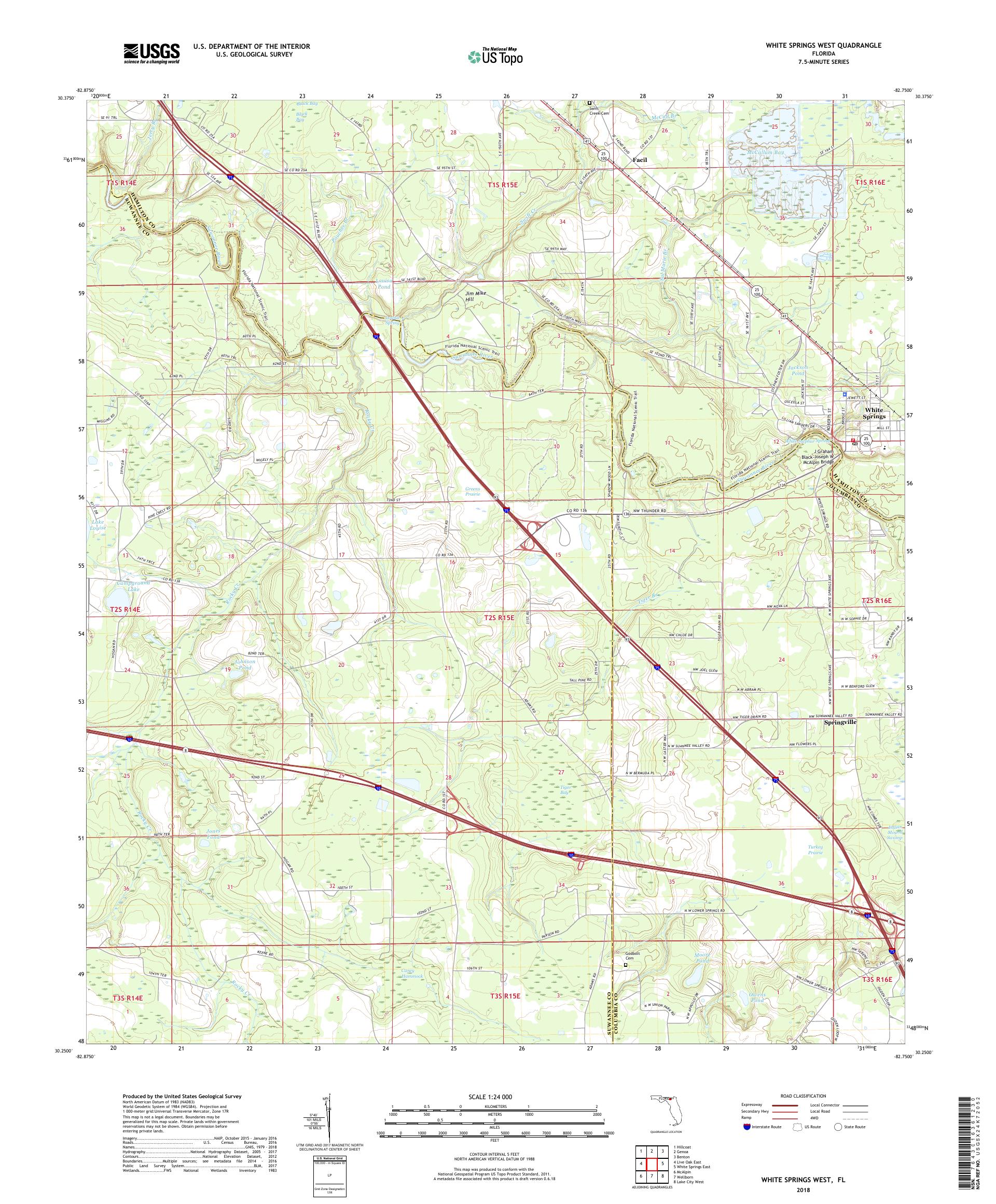 MyTopo White Springs West, Florida USGS Quad Topo Map