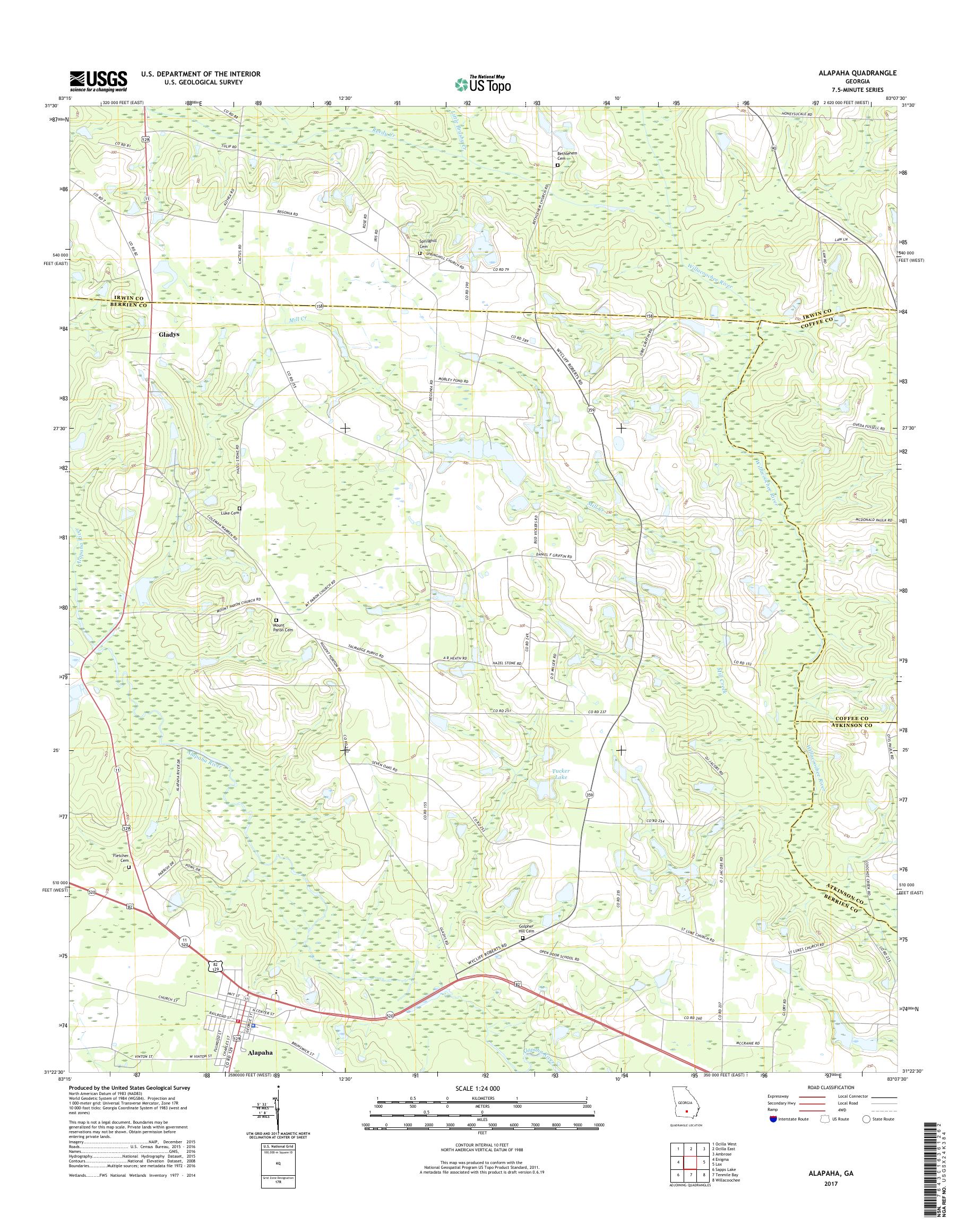 MyTopo Alapaha, USGS Quad Topo Map