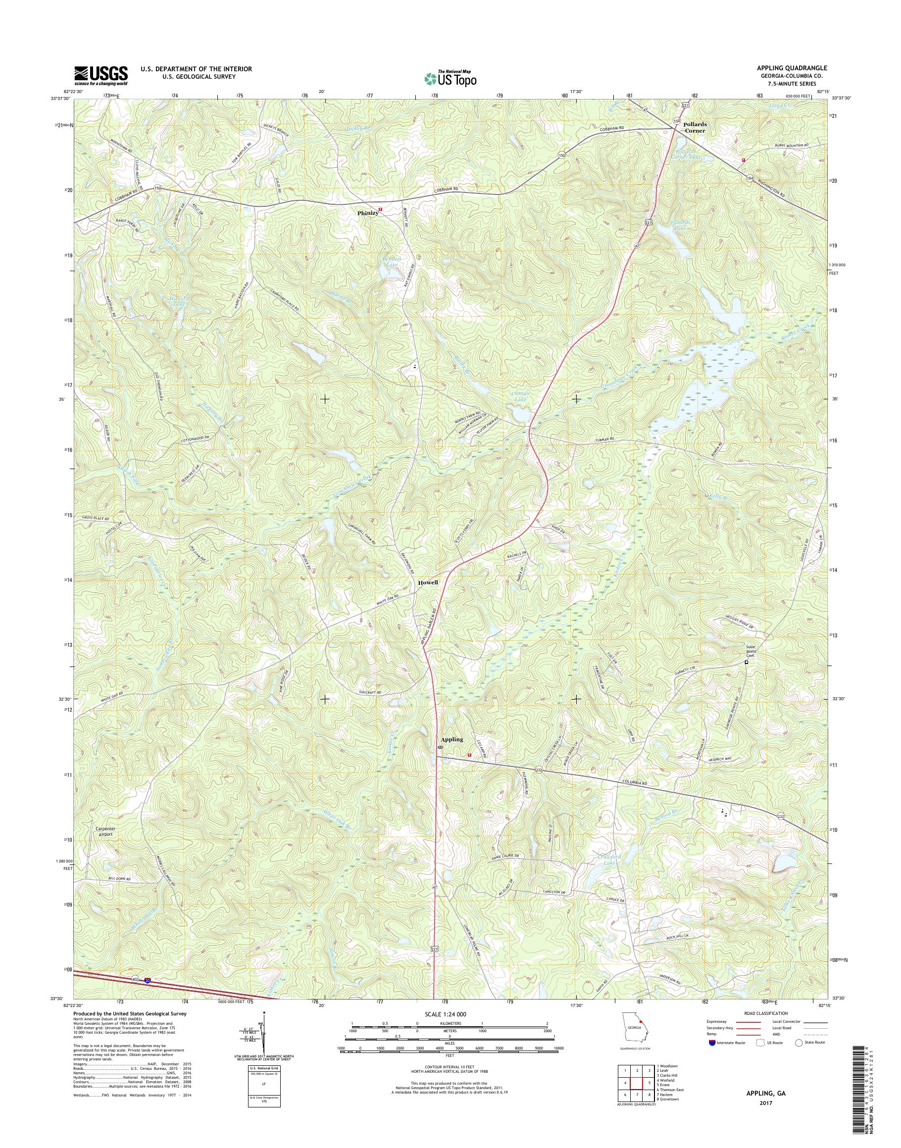 MyTopo Appling, USGS Quad Topo Map