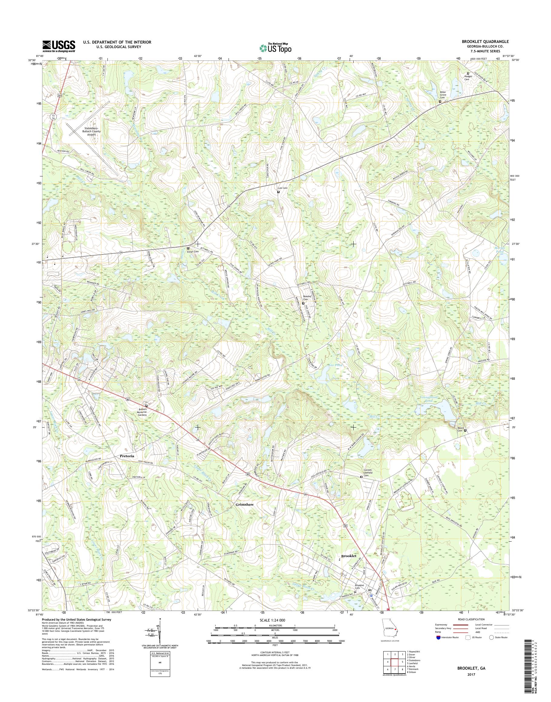 MyTopo Brooklet, USGS Quad Topo Map