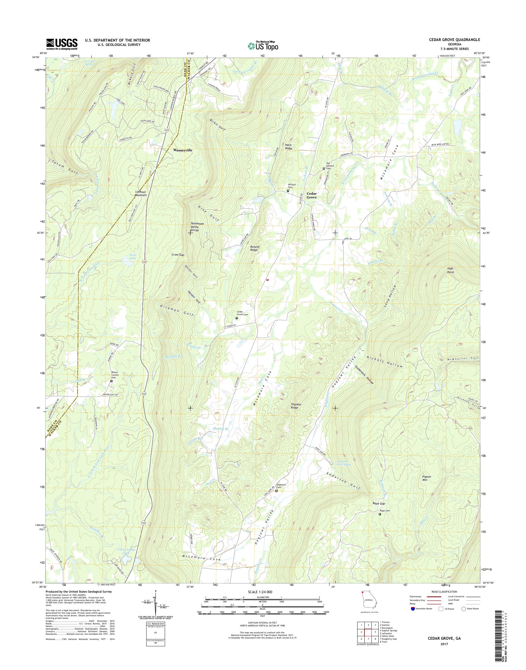 MyTopo Cedar Grove, USGS Quad Topo Map