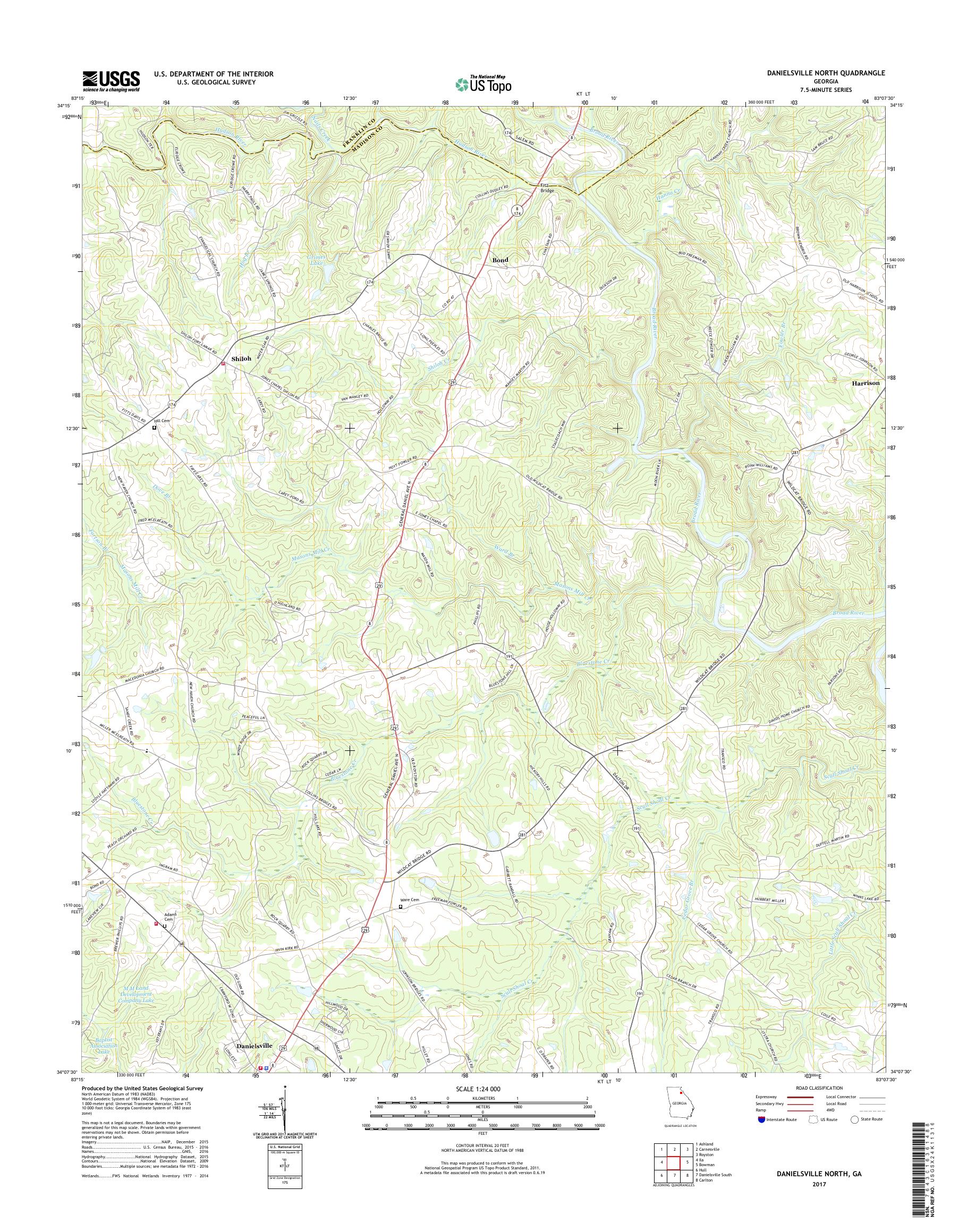 MyTopo Danielsville North, USGS Quad Topo Map