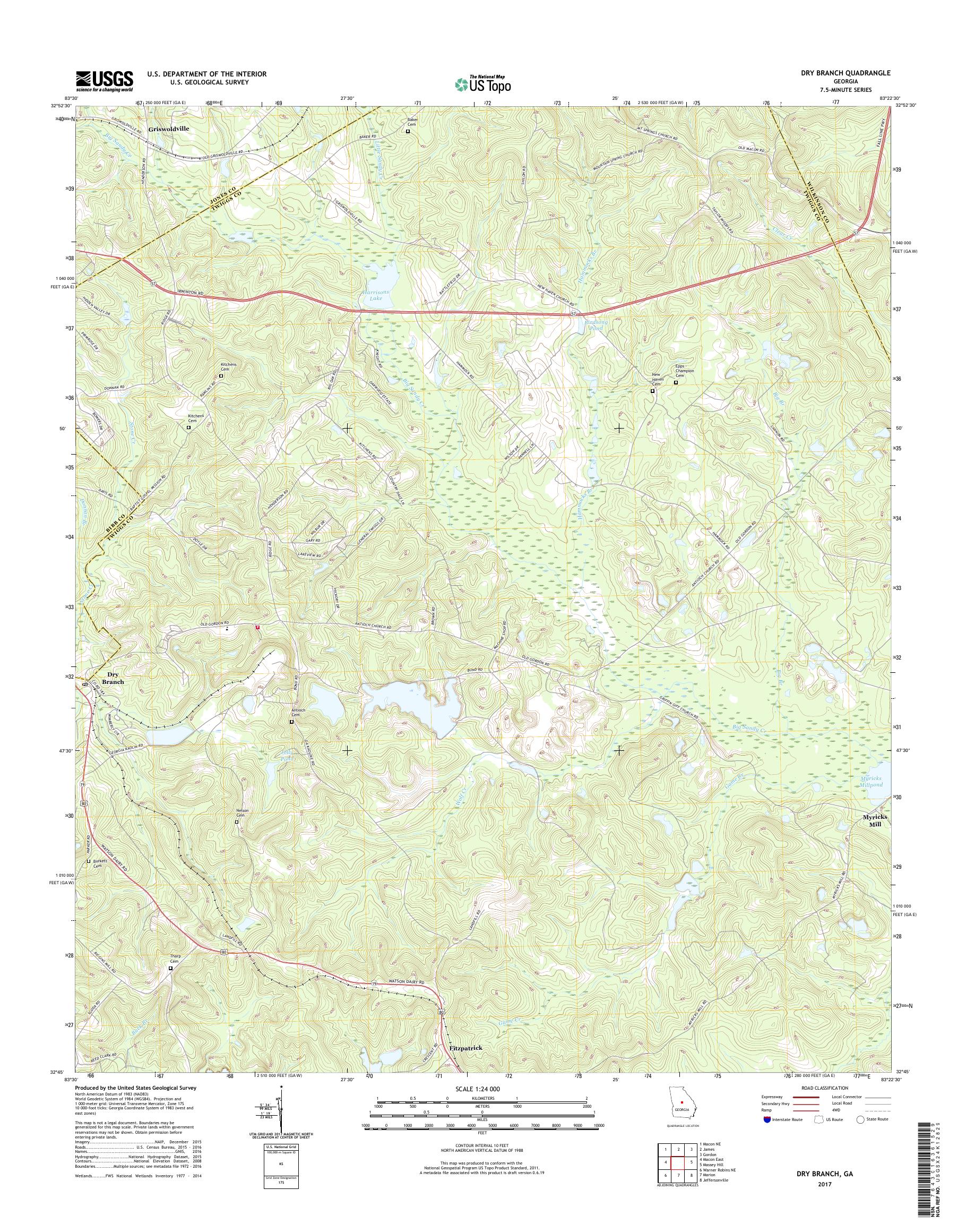 MyTopo Dry Branch, USGS Quad Topo Map