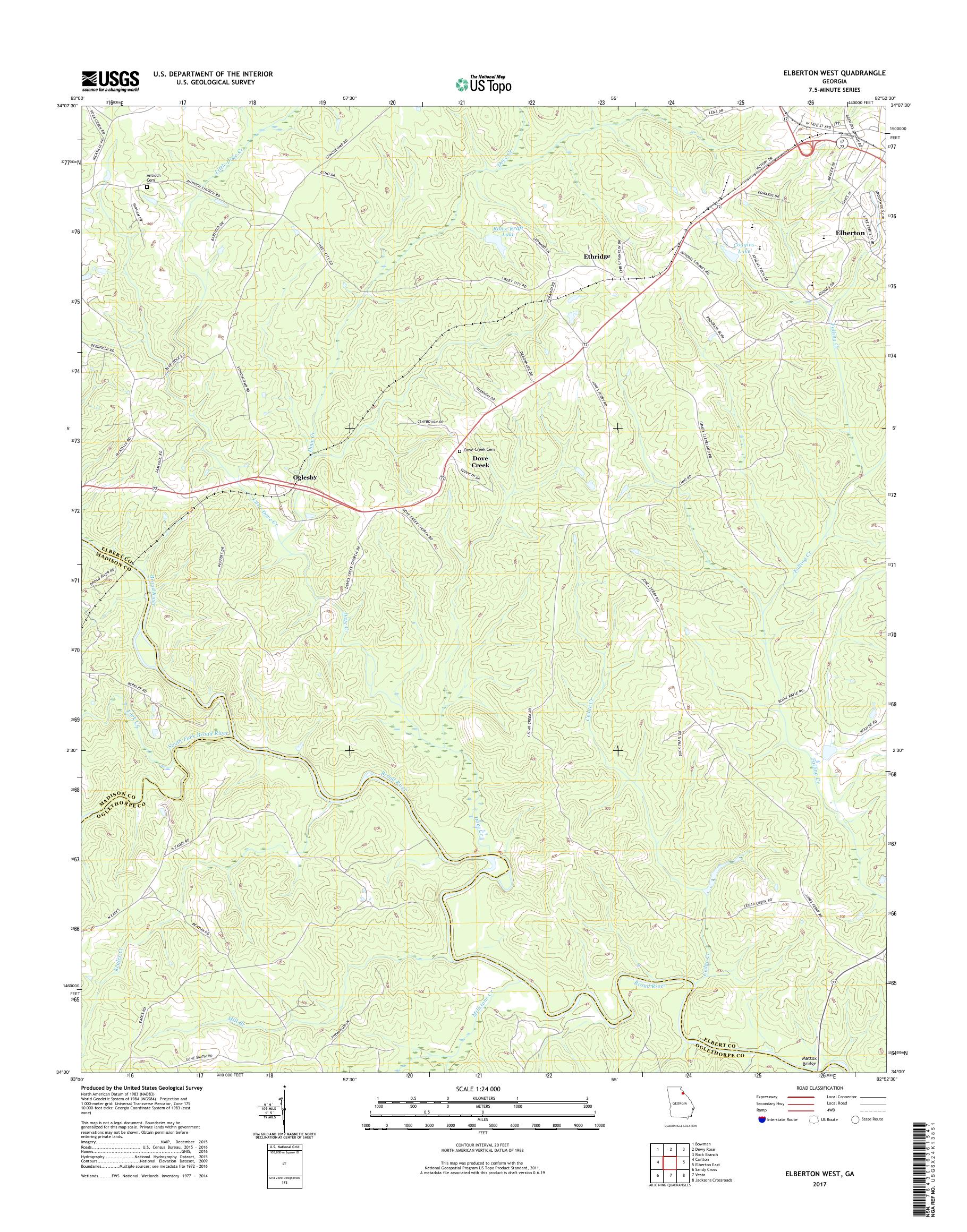 MyTopo Elberton West, USGS Quad Topo Map