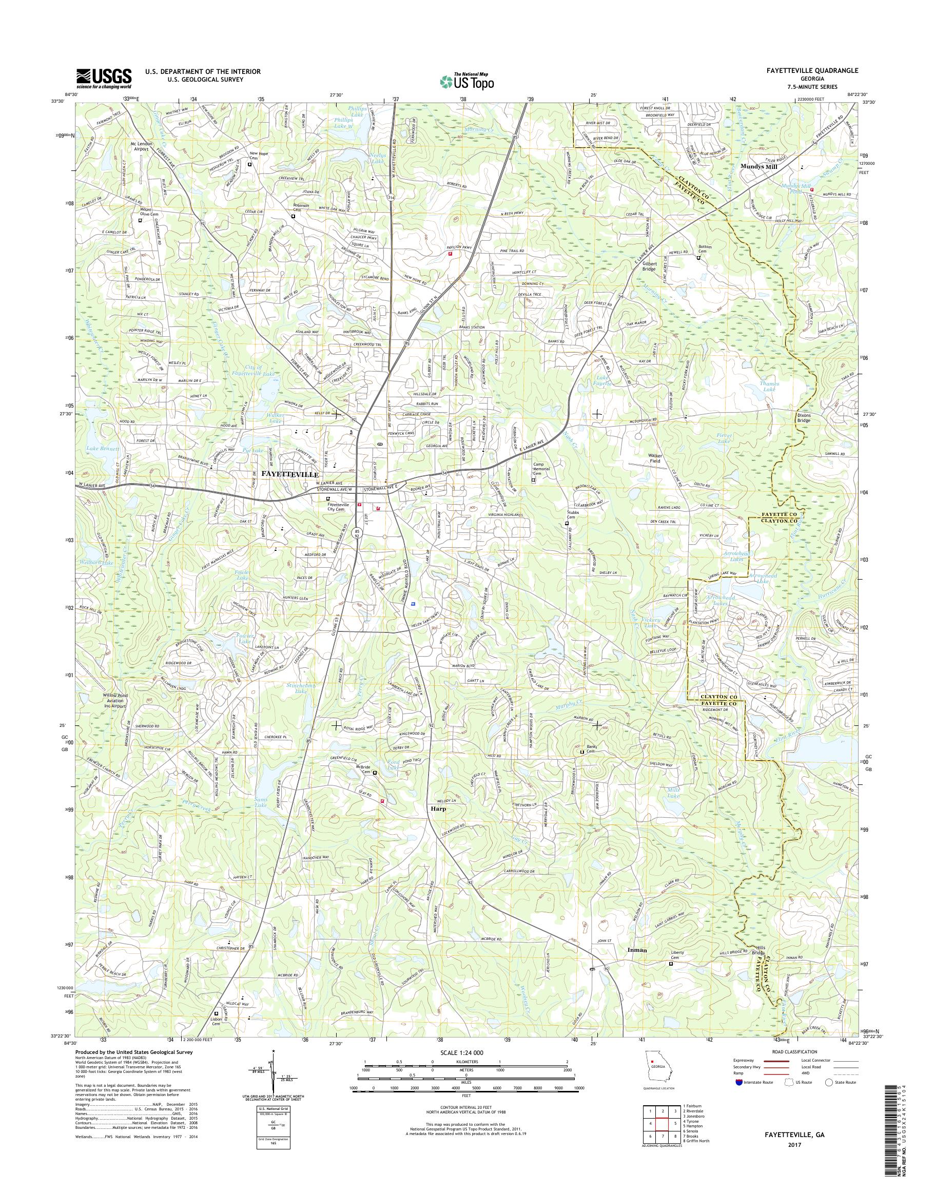 MyTopo Fayetteville, Georgia USGS Quad Topo Map
