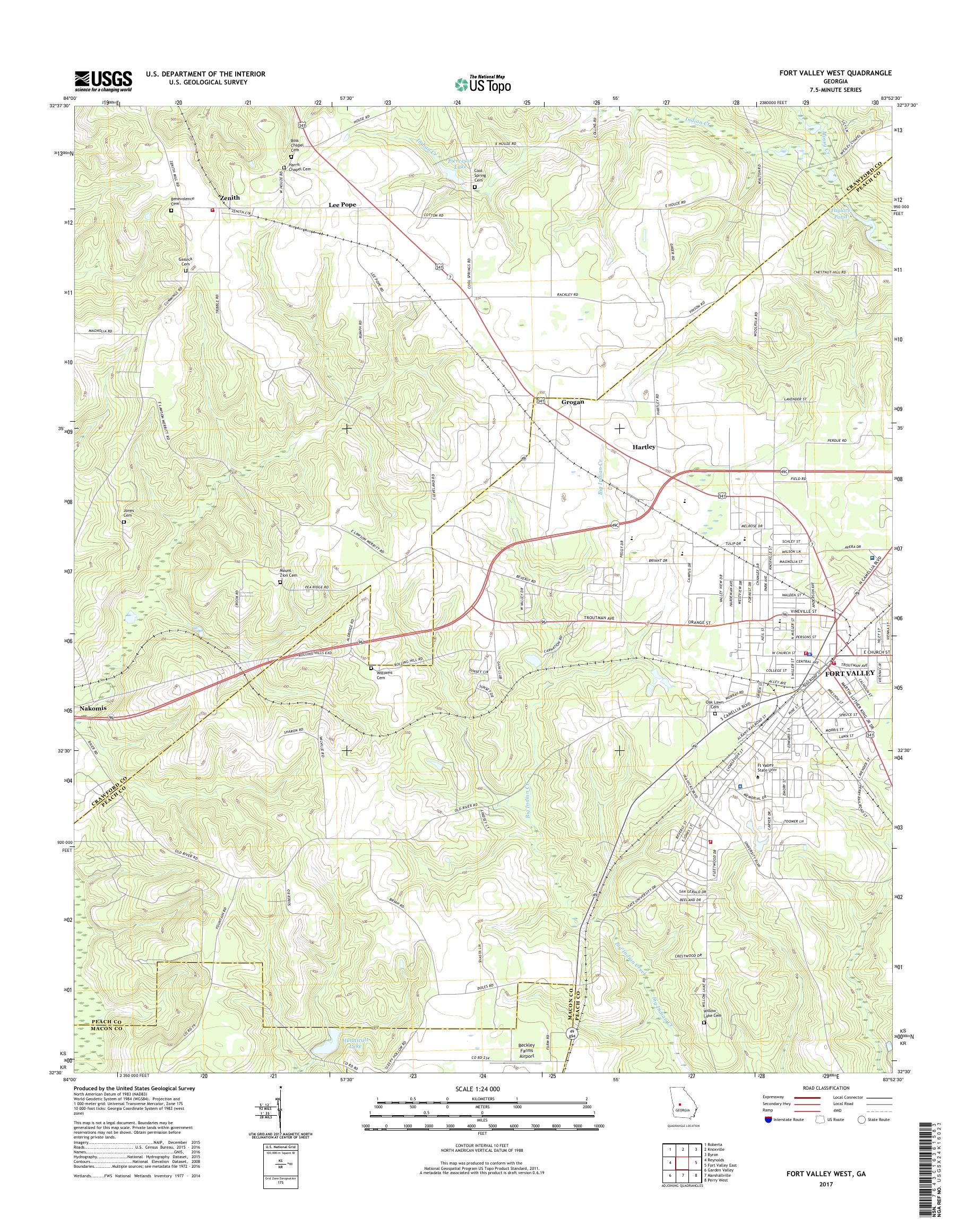 MyTopo Fort Valley West, USGS Quad Topo Map