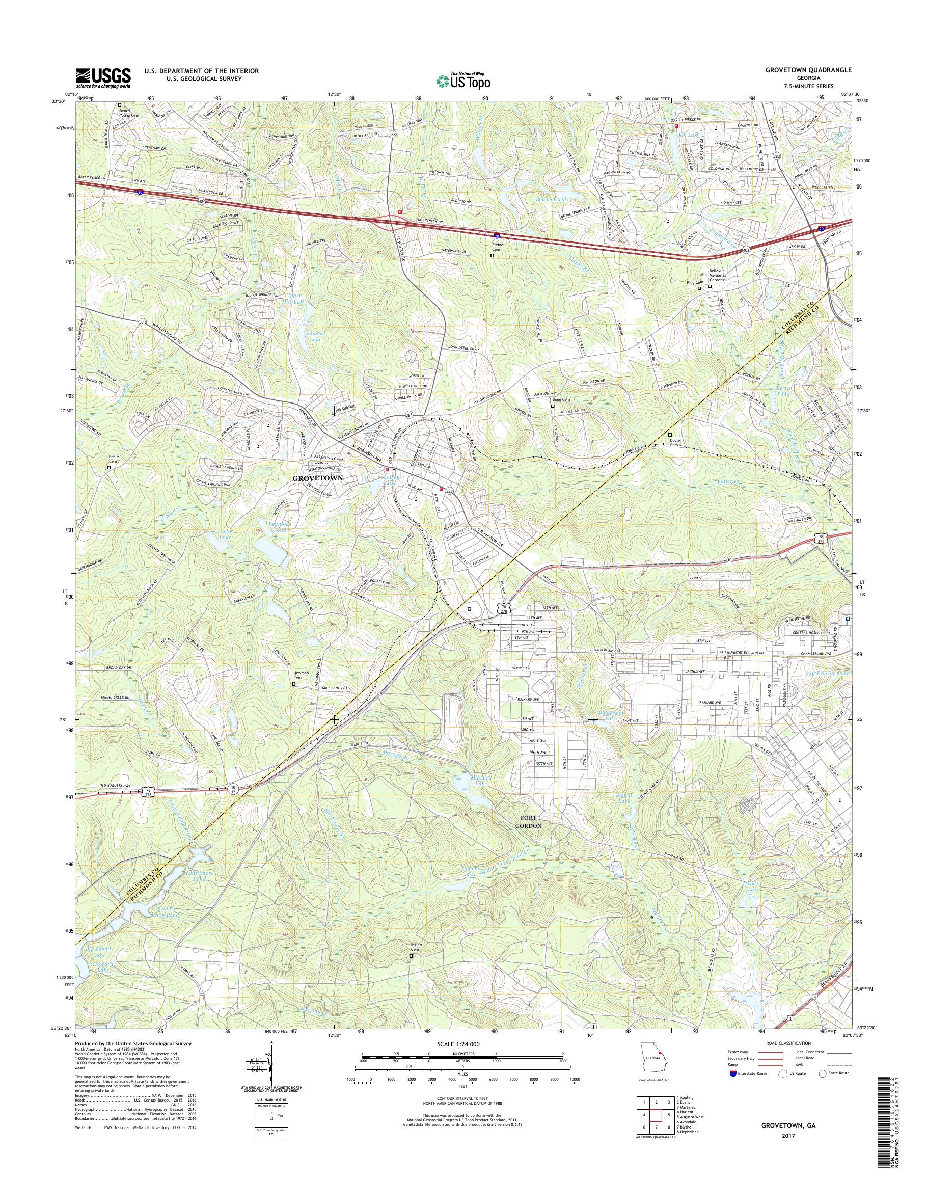 MyTopo Grovetown, USGS Quad Topo Map