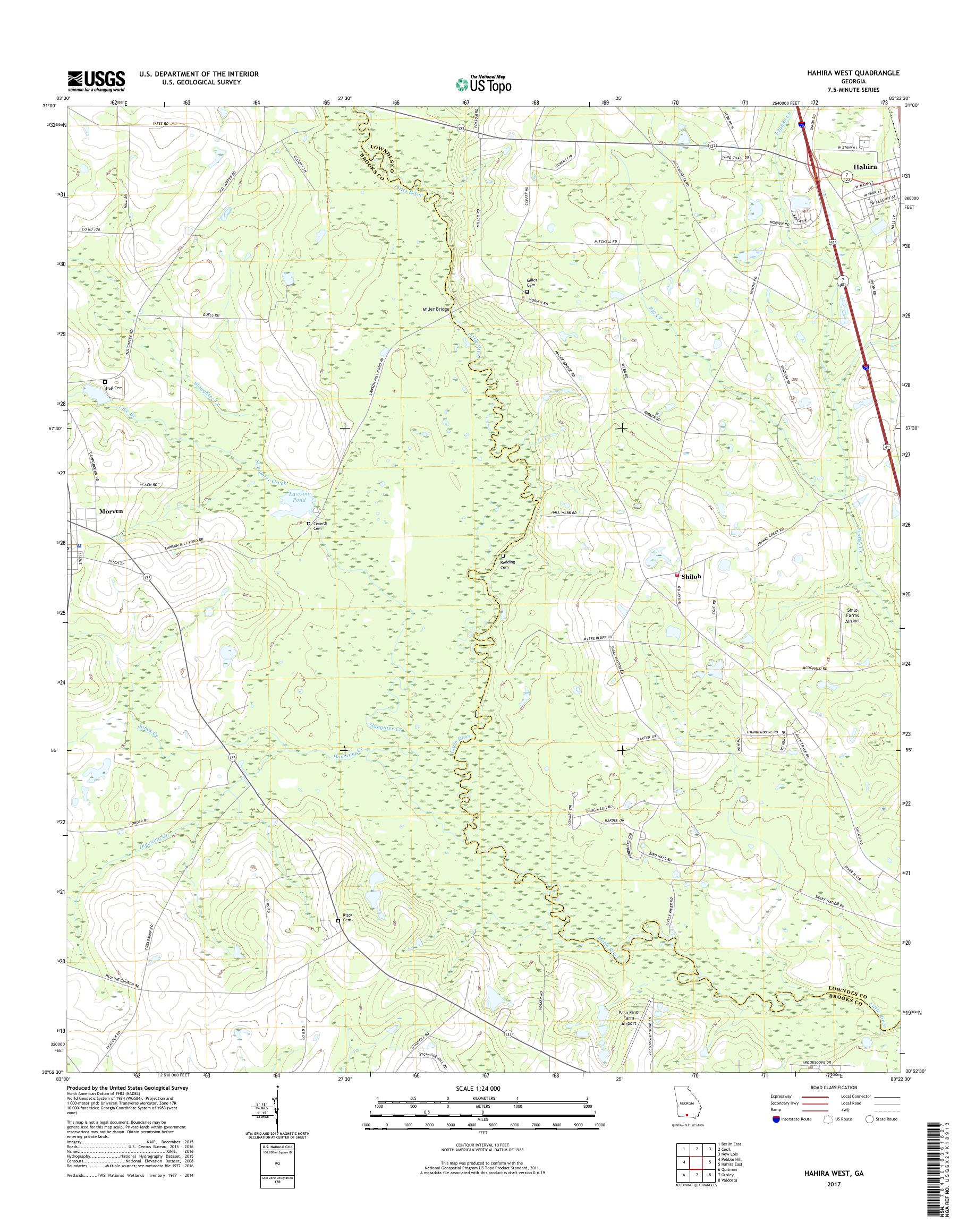 MyTopo Hahira West, USGS Quad Topo Map