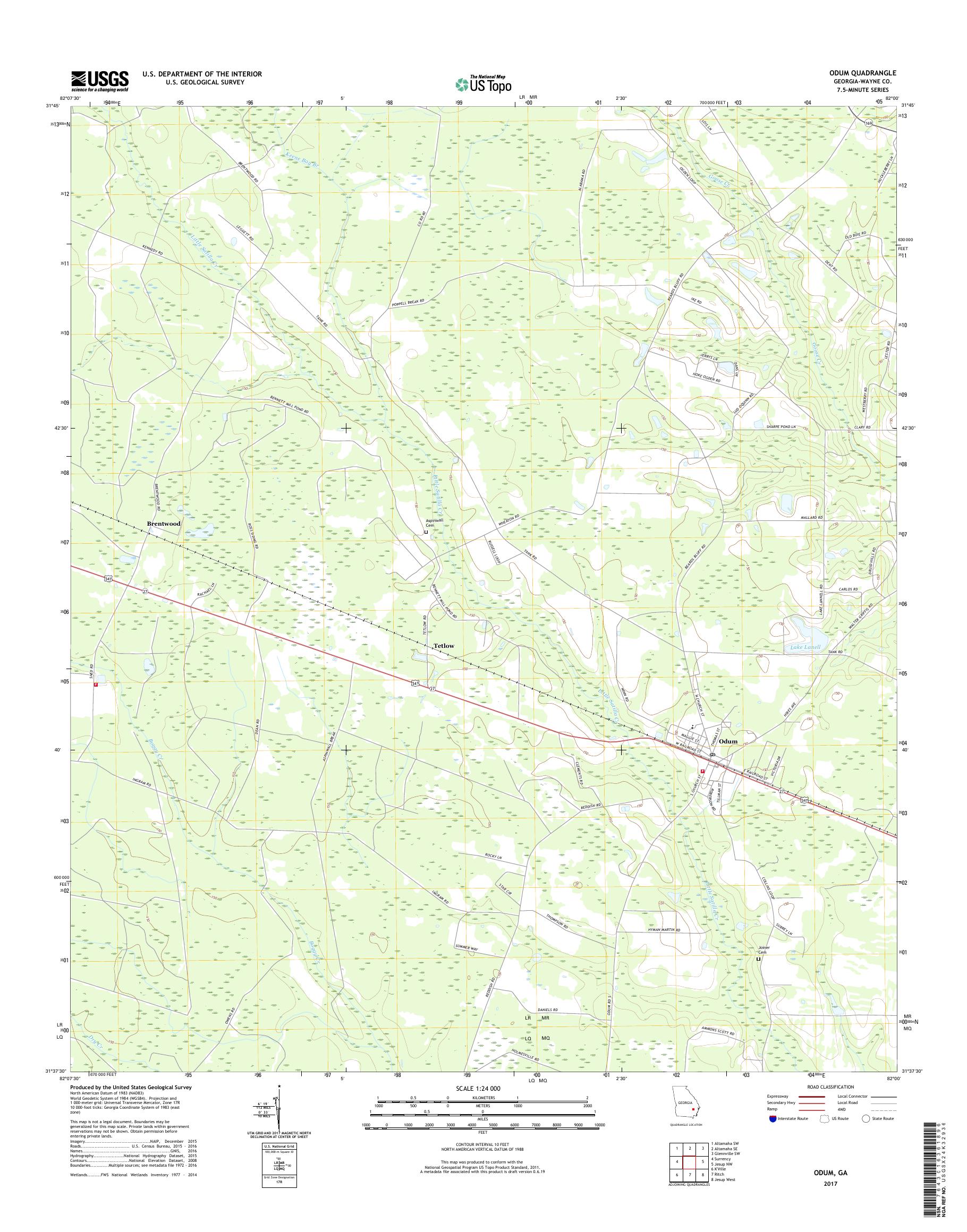 MyTopo Odum, USGS Quad Topo Map