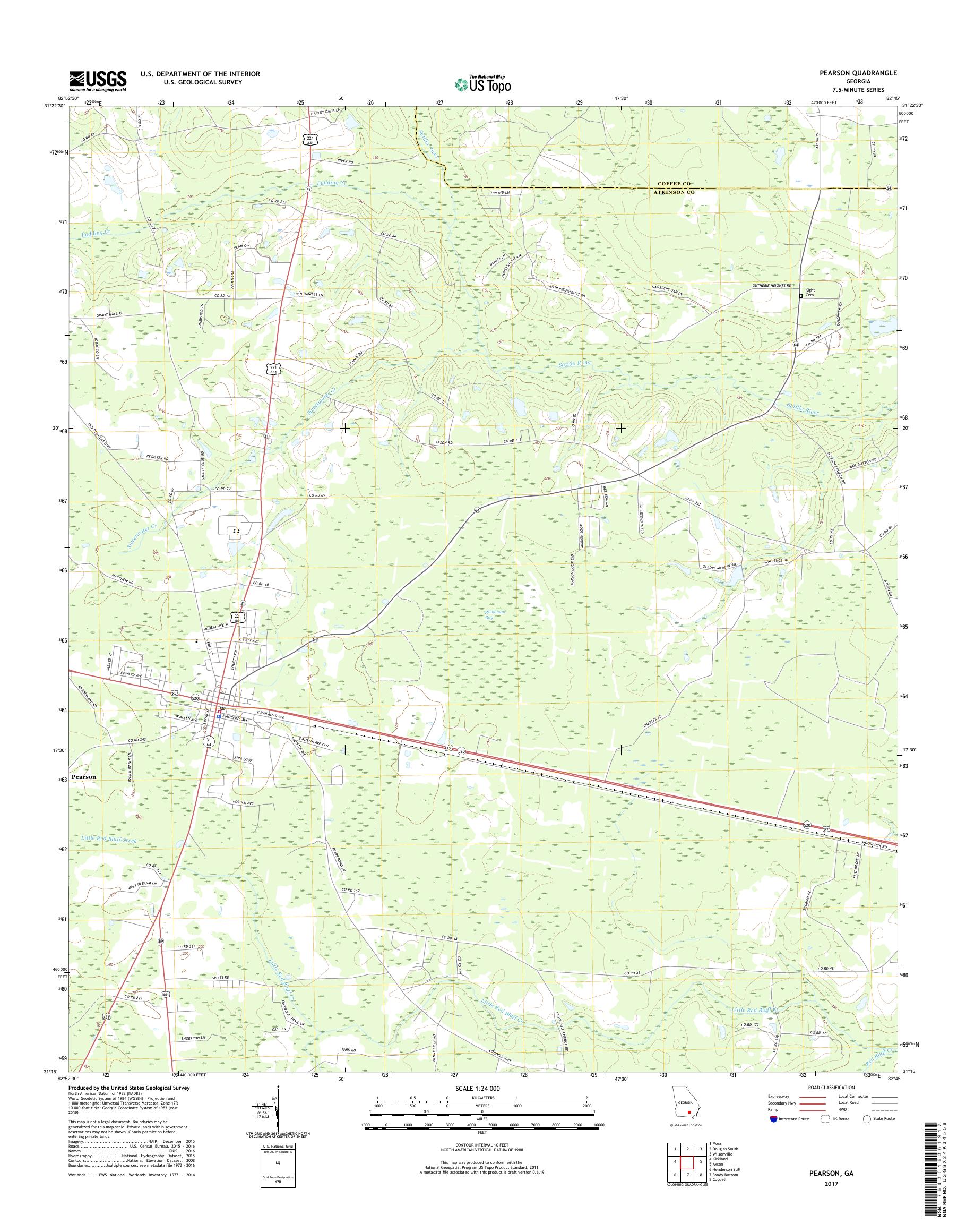 MyTopo Pearson, USGS Quad Topo Map