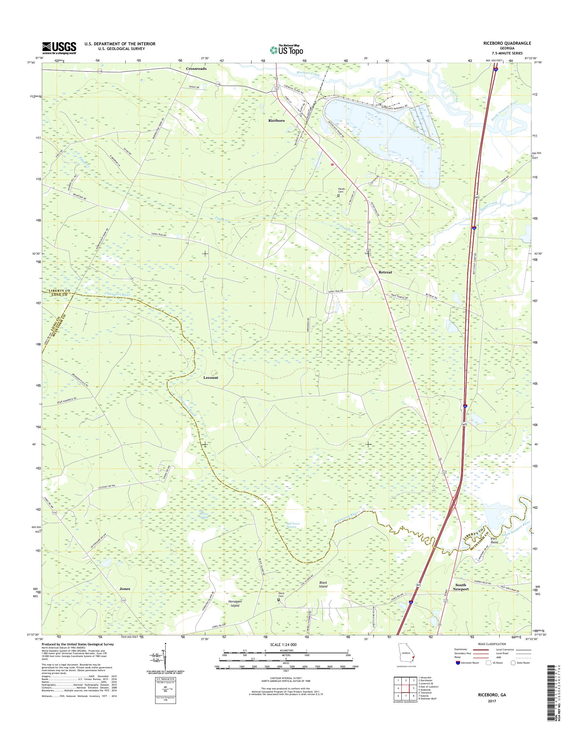MyTopo Riceboro, USGS Quad Topo Map