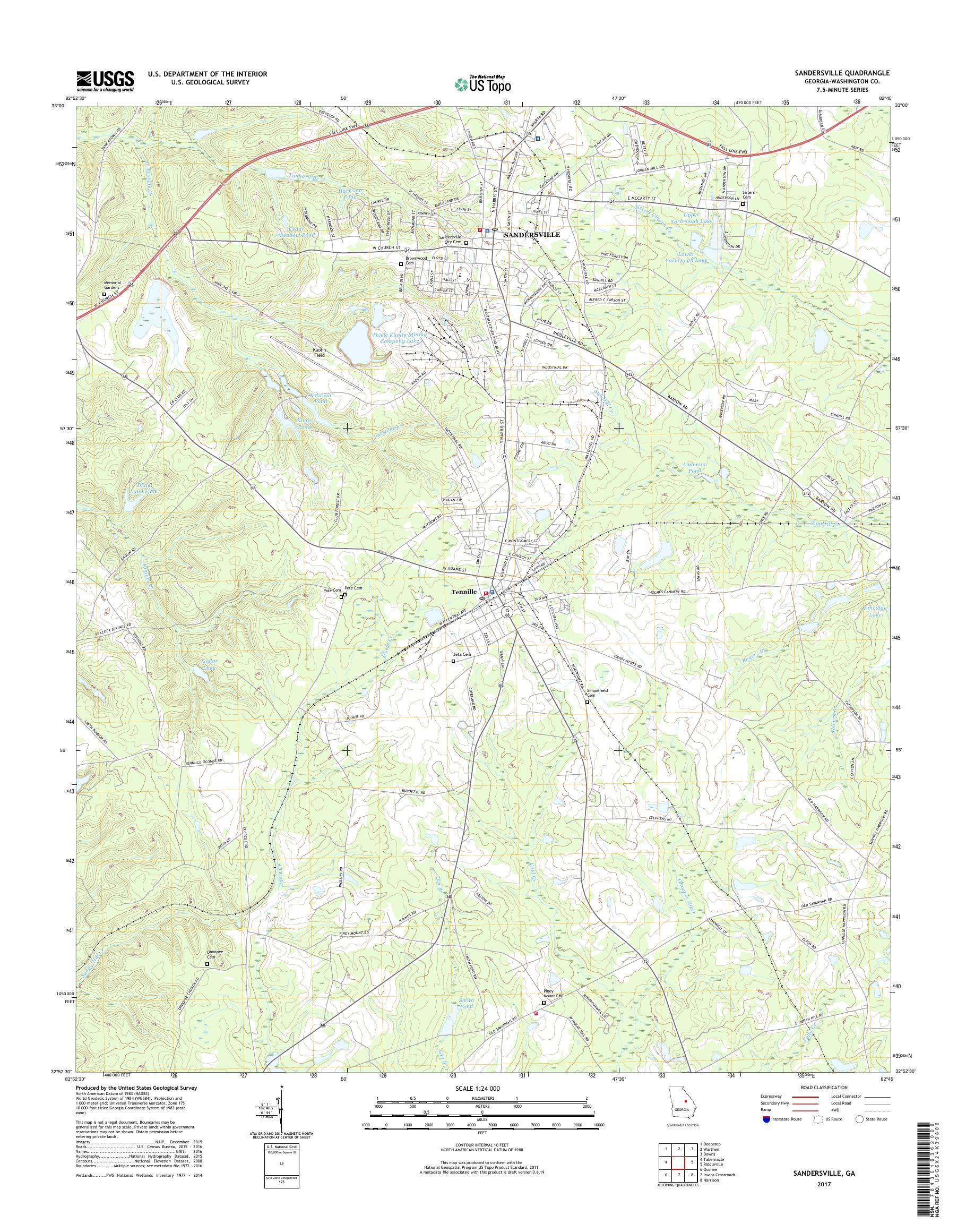 MyTopo Sandersville, USGS Quad Topo Map