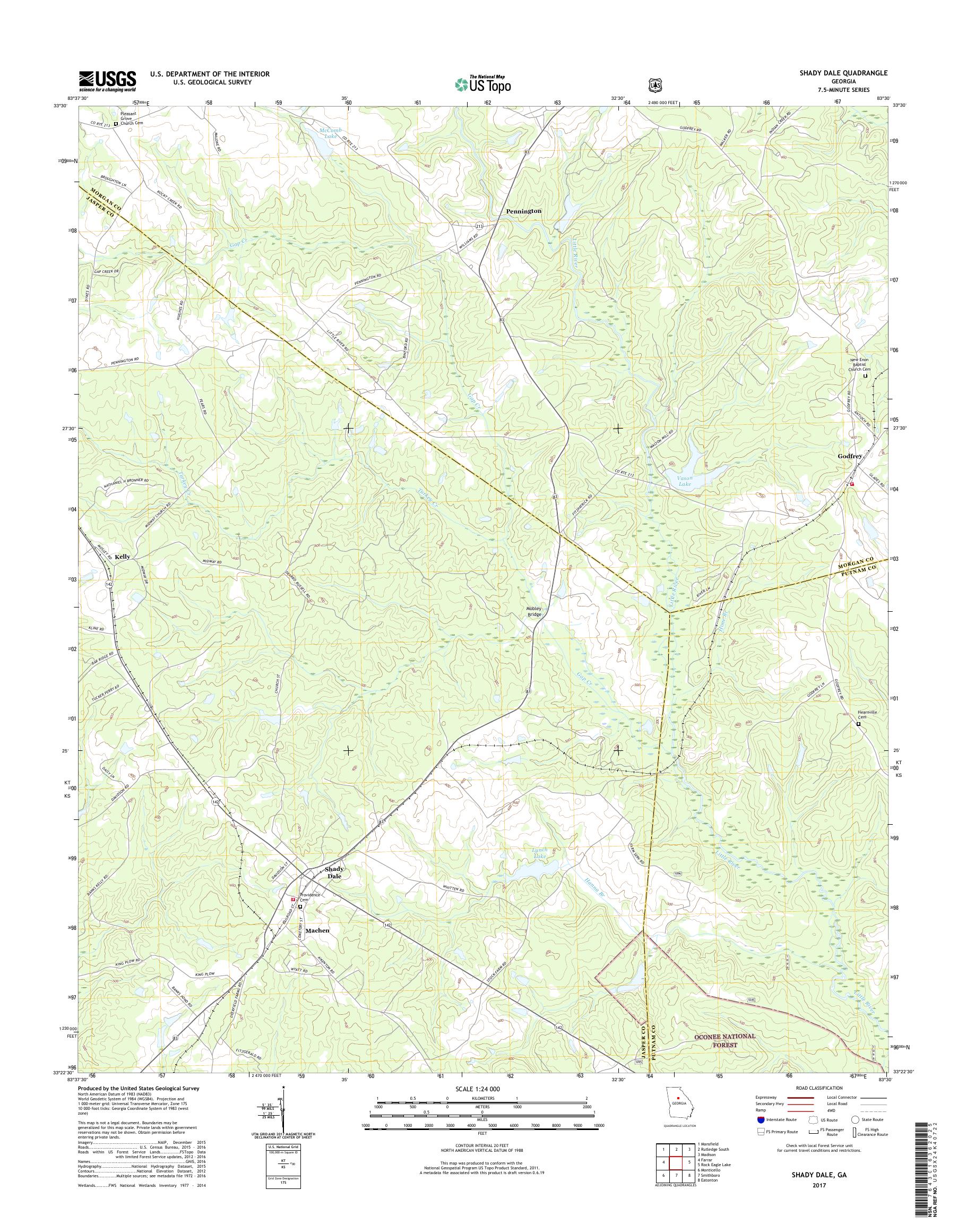 MyTopo Shady Dale, USGS Quad Topo Map