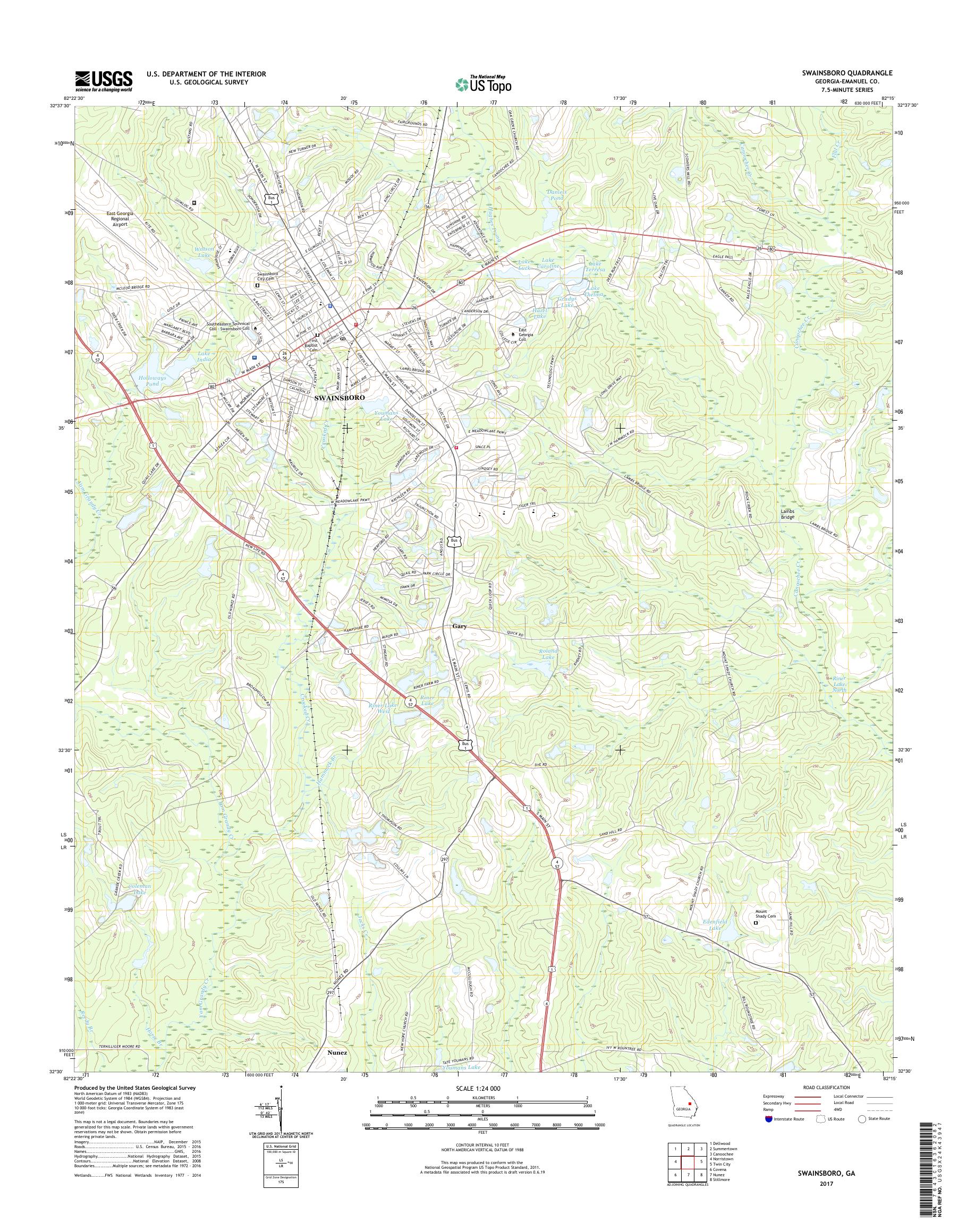 MyTopo Swainsboro, USGS Quad Topo Map