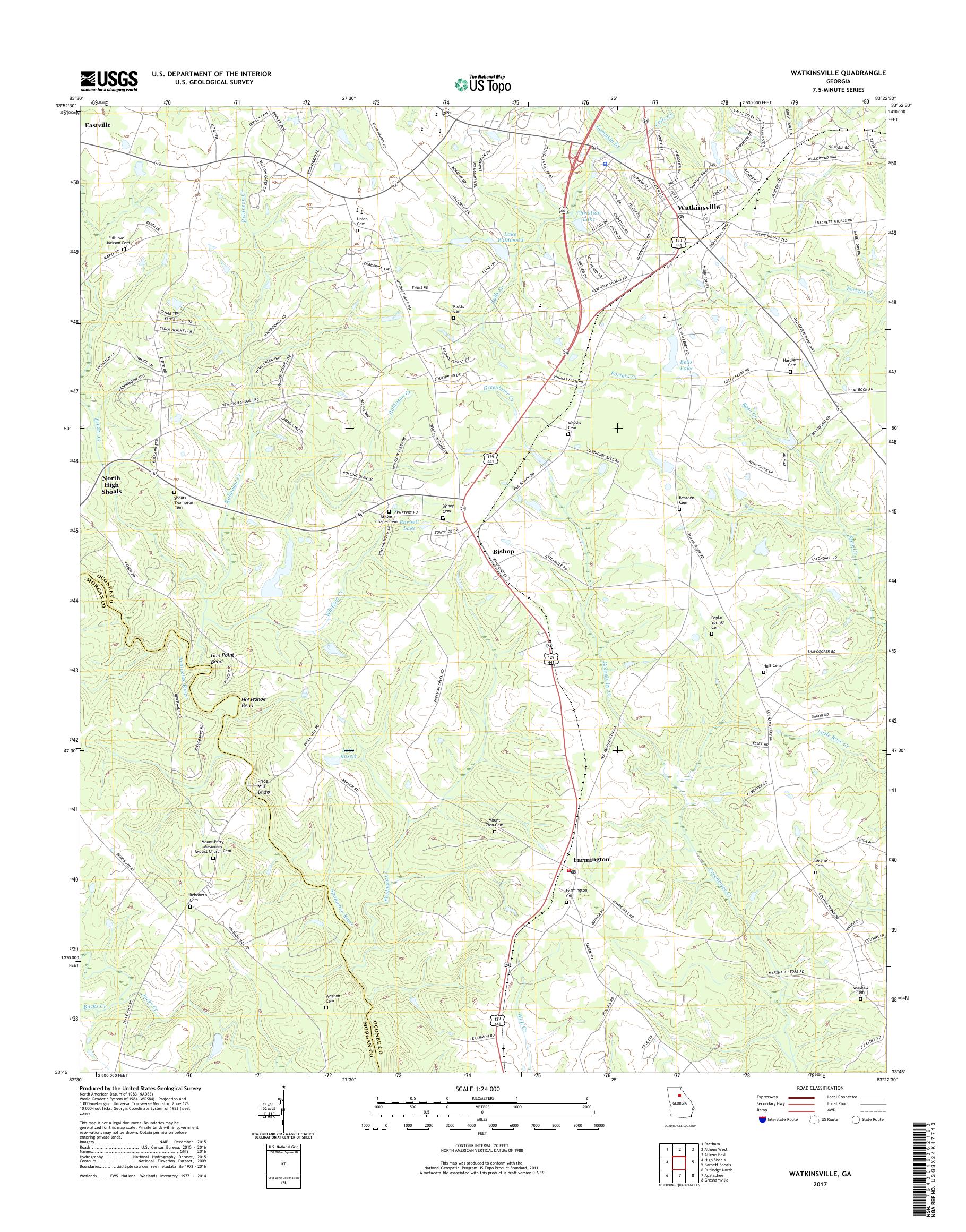 MyTopo Watkinsville, USGS Quad Topo Map