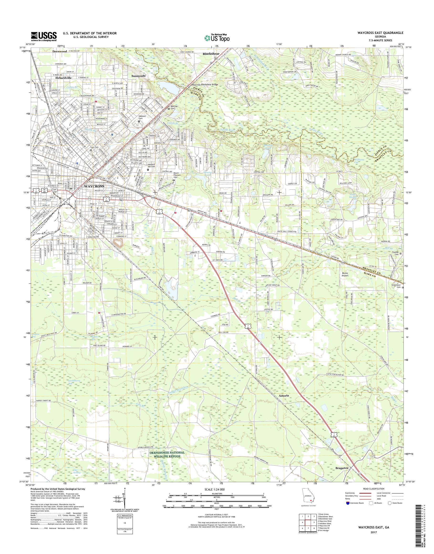 MyTopo Waycross East, USGS Quad Topo Map