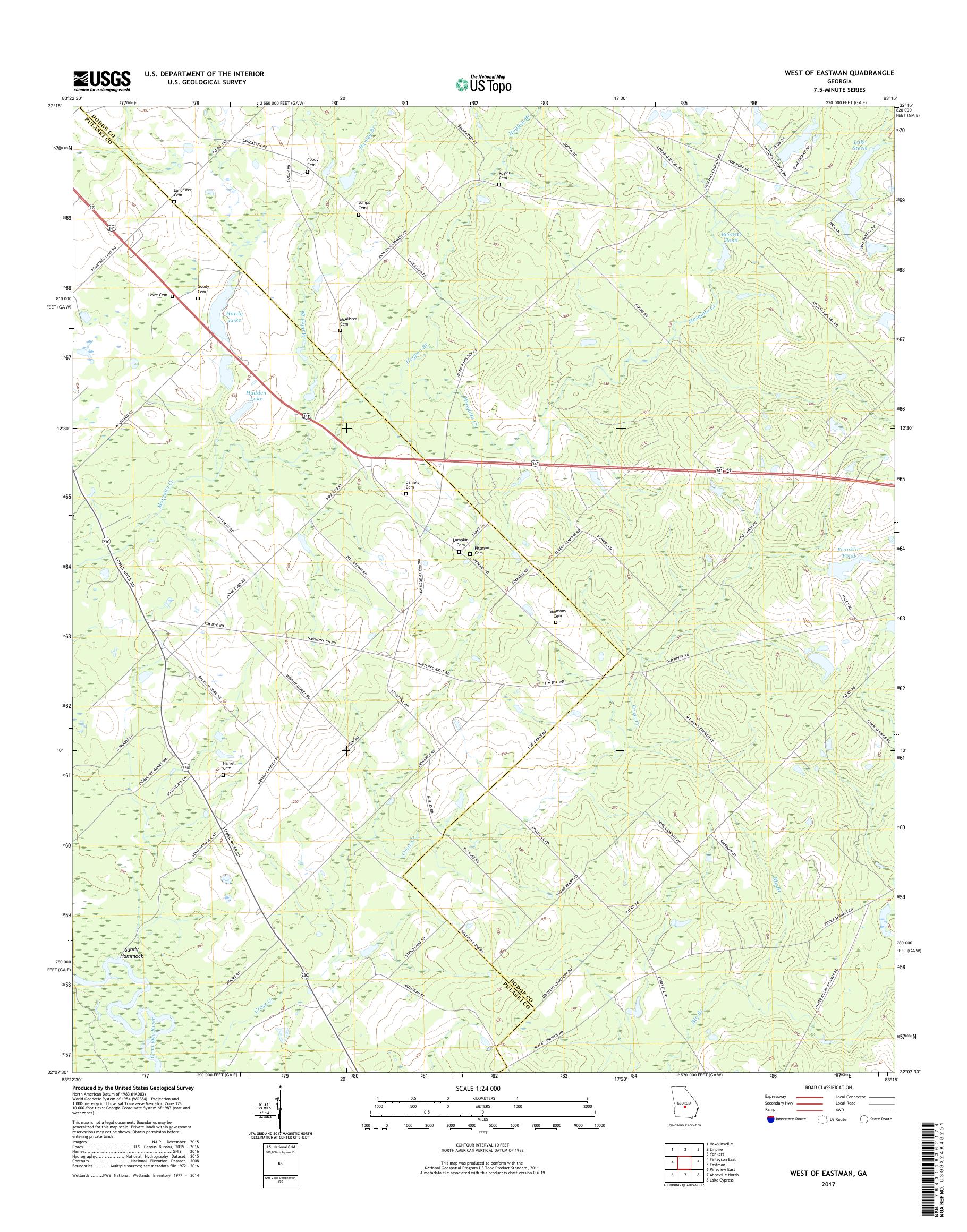 MyTopo West of Eastman, USGS Quad Topo Map