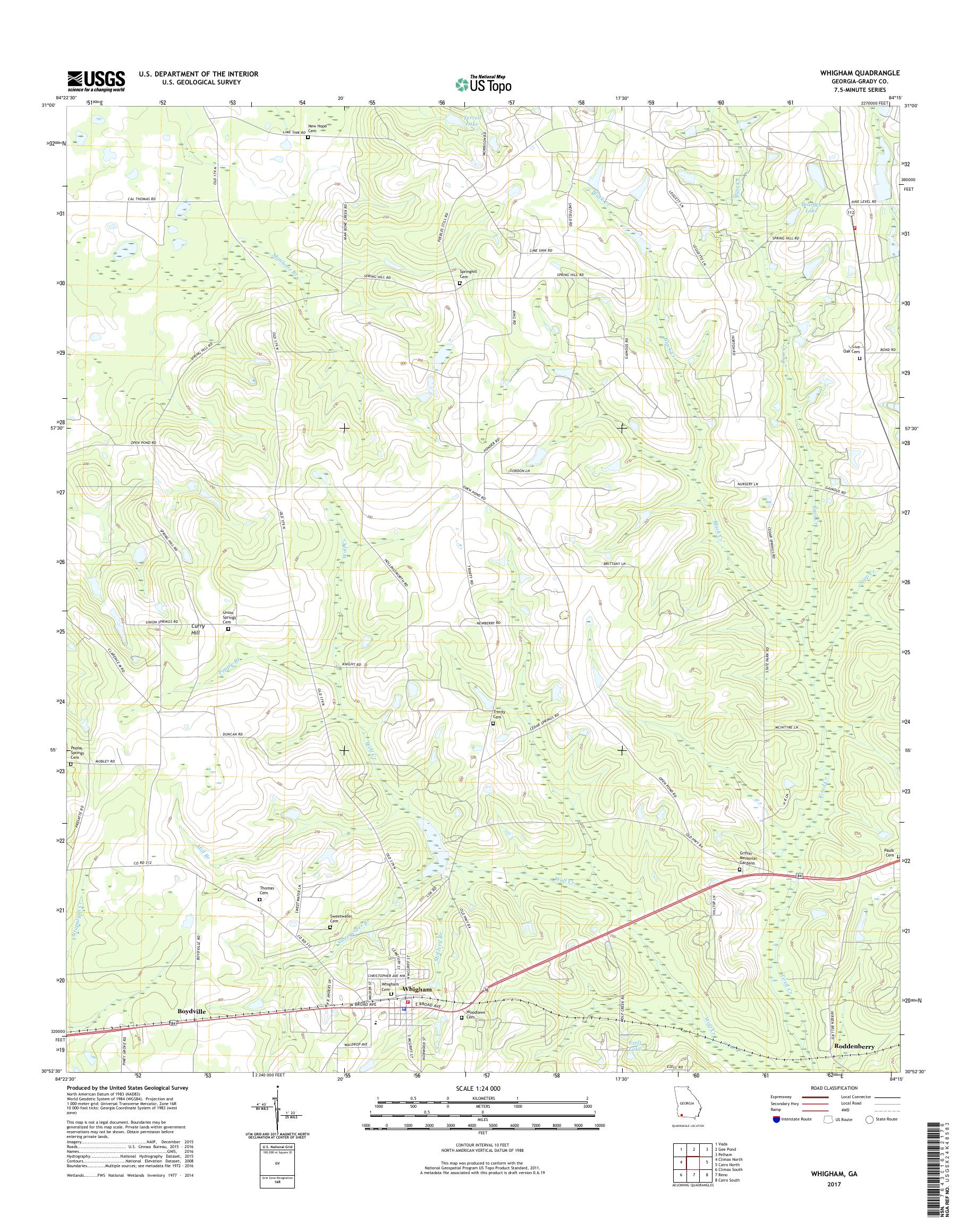 MyTopo Whigham, USGS Quad Topo Map