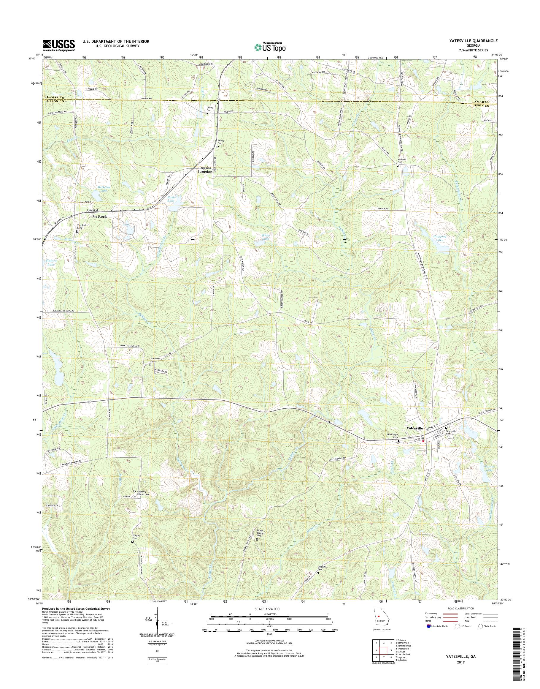 MyTopo Yatesville, USGS Quad Topo Map