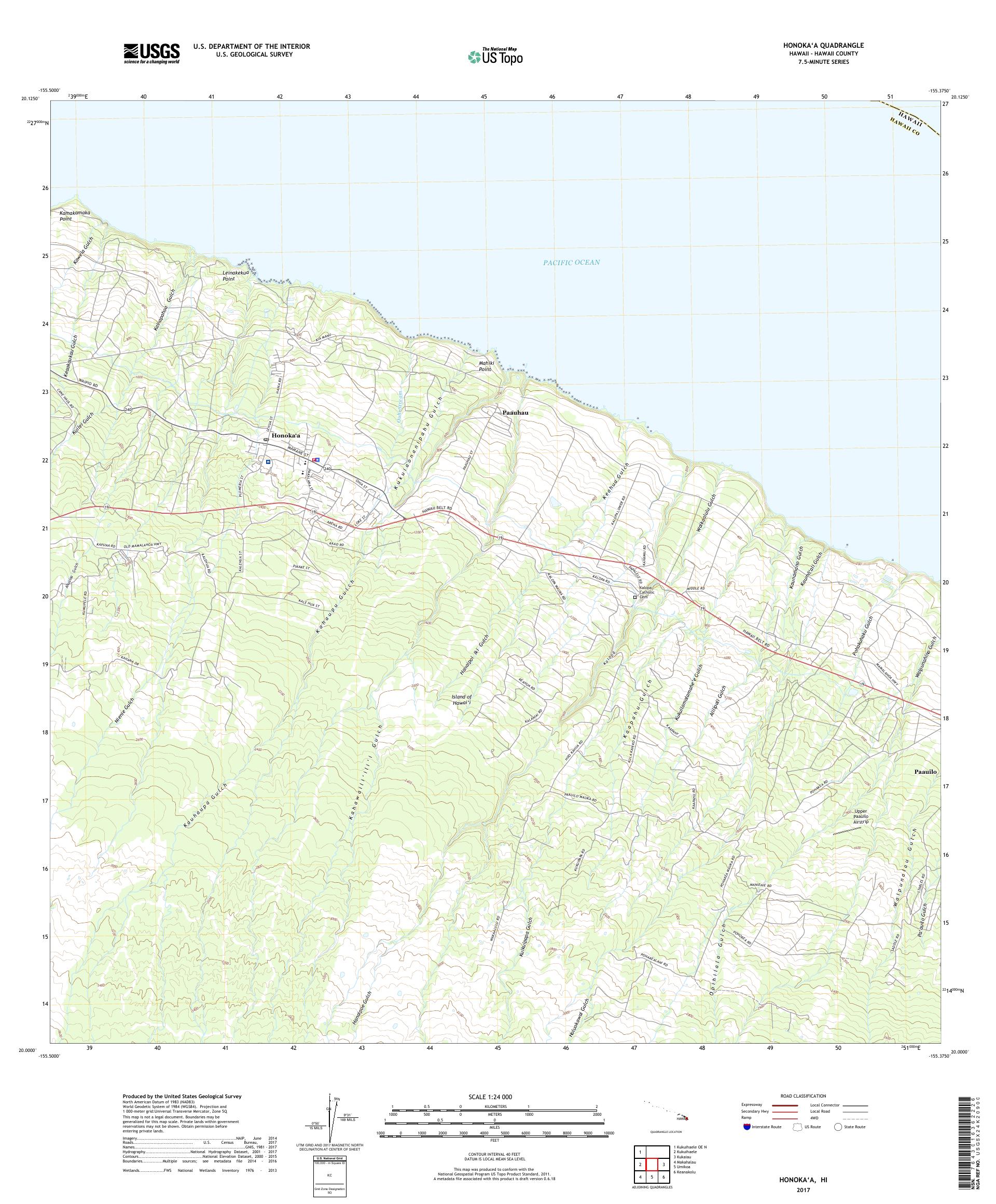 MyTopo Honokaa, Hawaii USGS Quad Topo Map