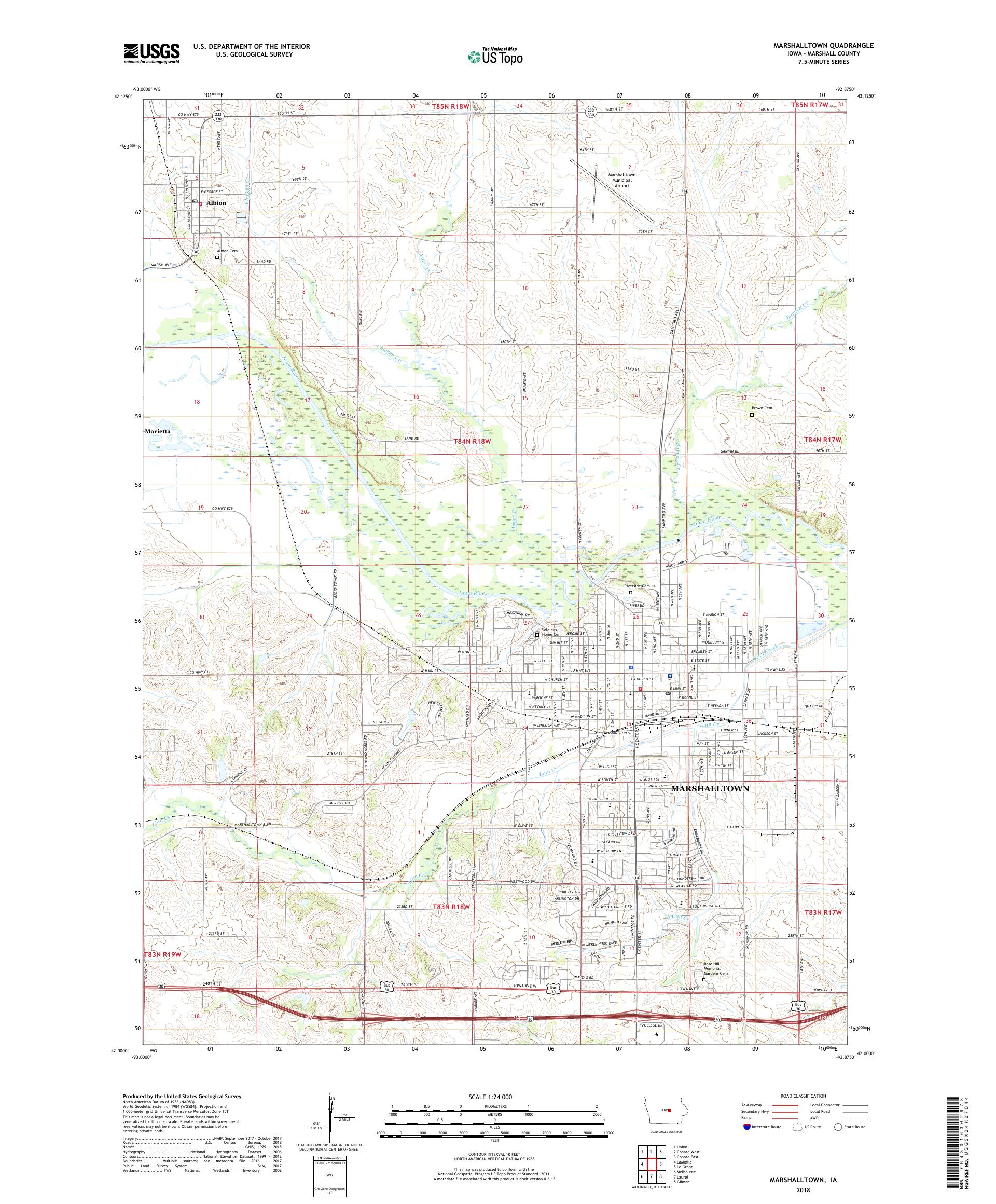 MyTopo Marshalltown, Iowa USGS Quad Topo Map