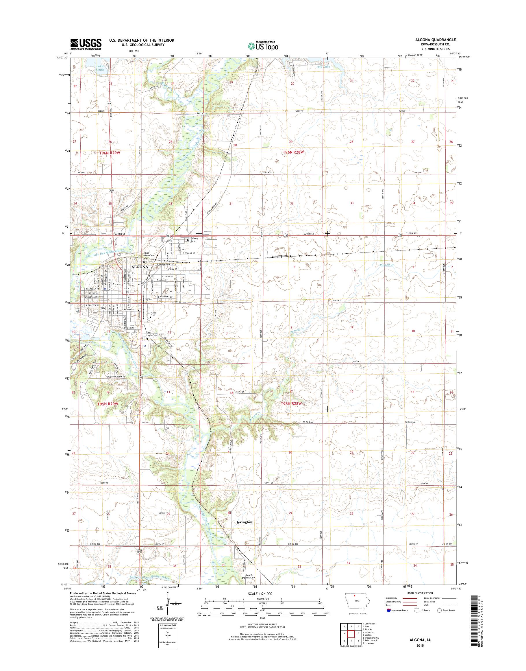 MyTopo Algona, Iowa USGS Quad Topo Map