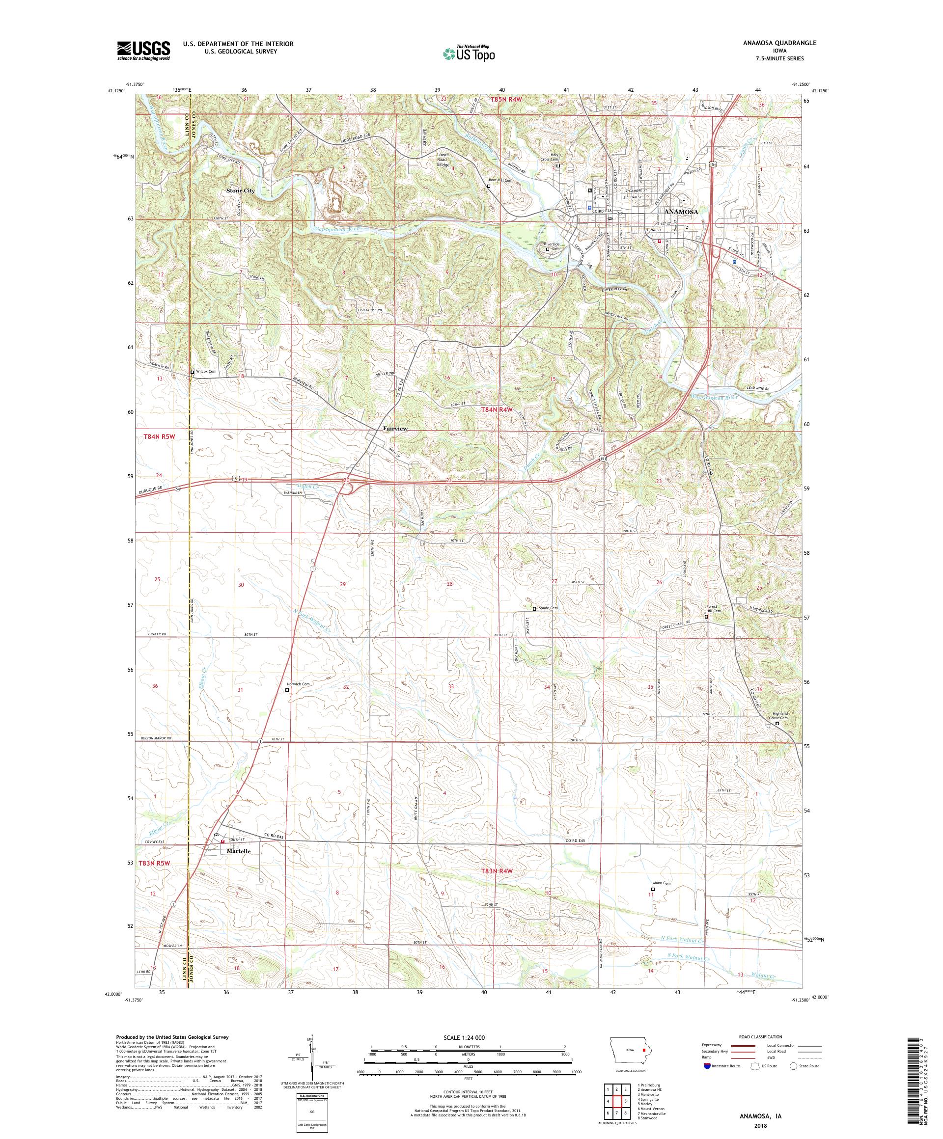 MyTopo Anamosa, Iowa USGS Quad Topo Map