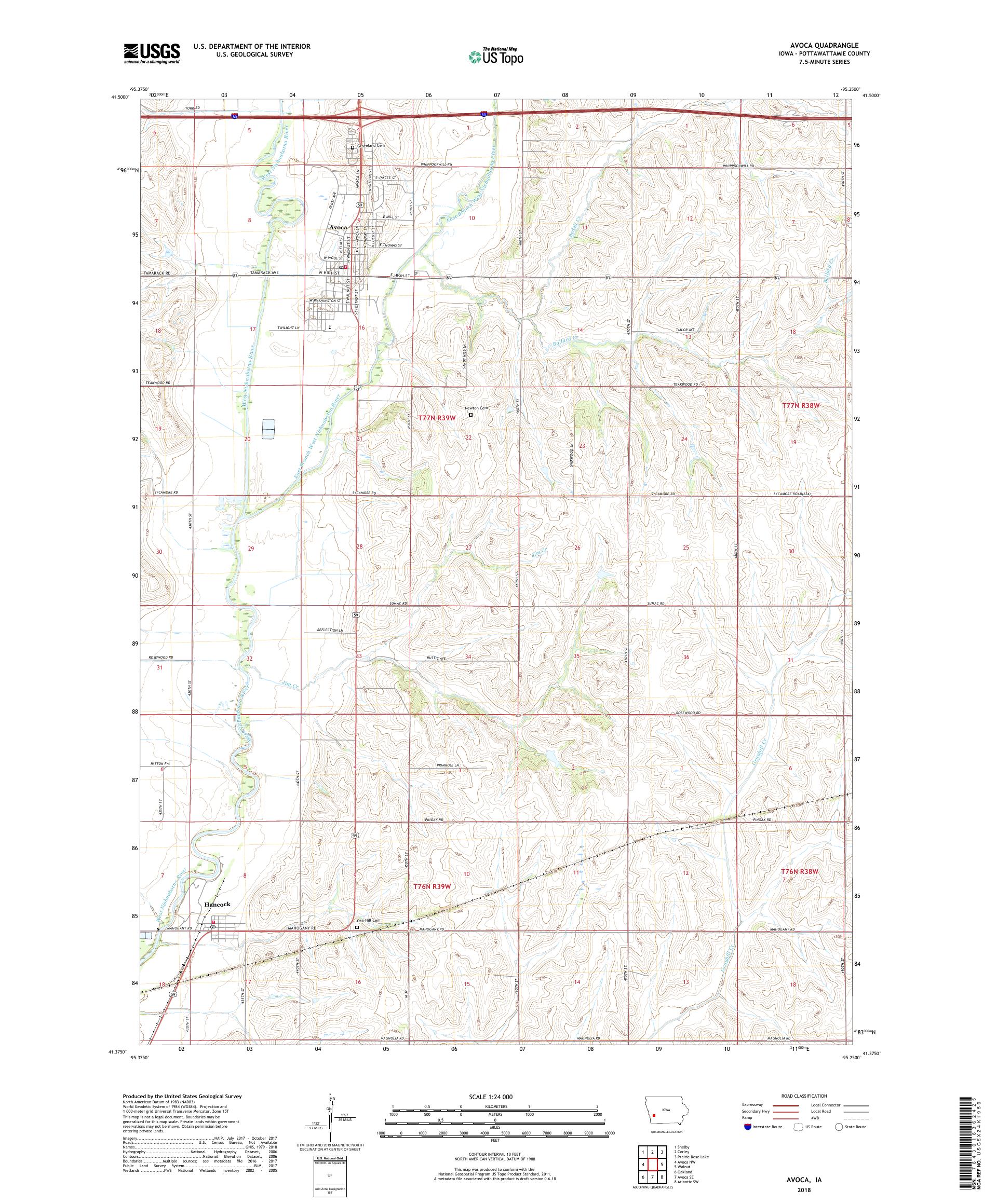 MyTopo Avoca, Iowa USGS Quad Topo Map
