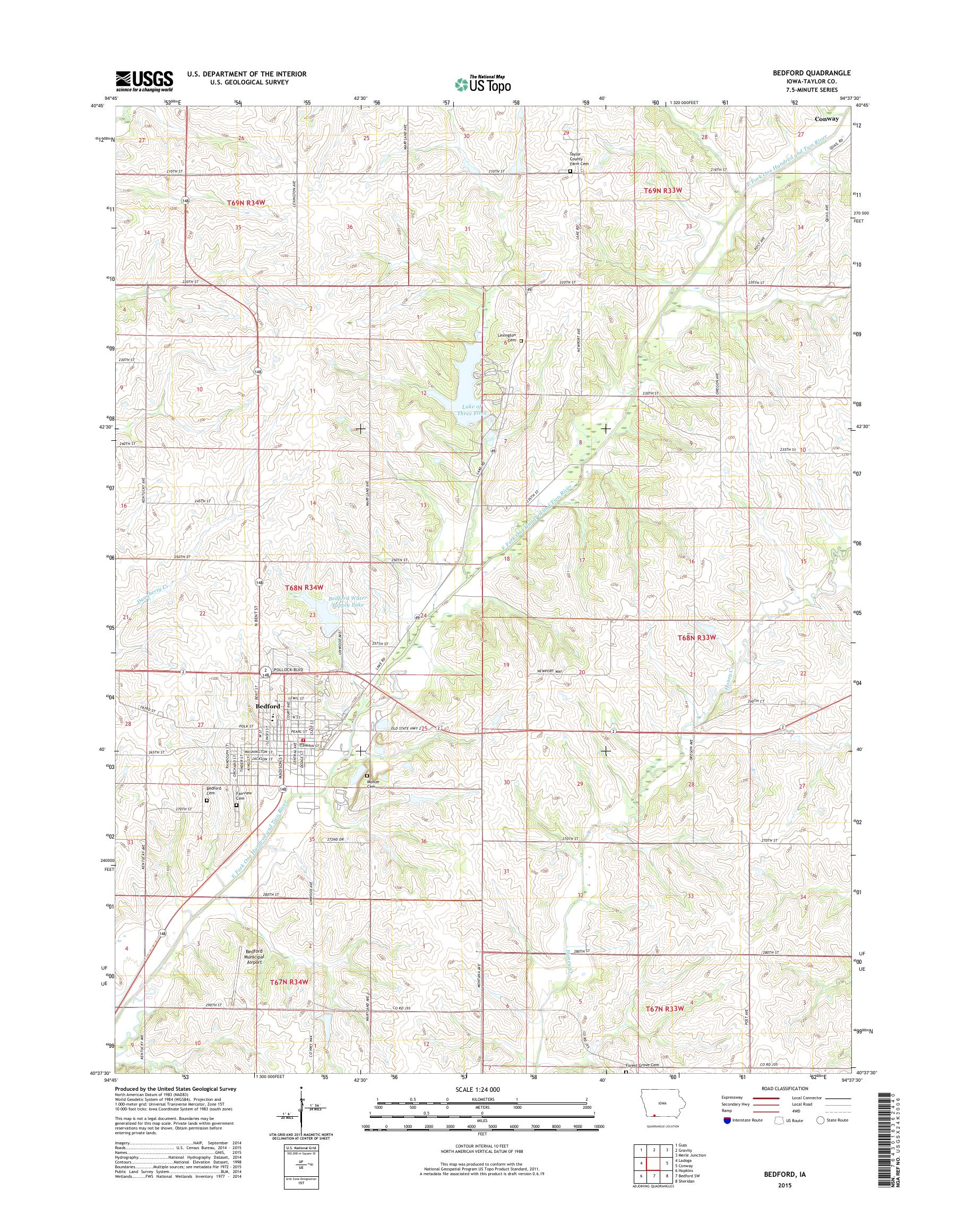 MyTopo Bedford, Iowa USGS Quad Topo Map