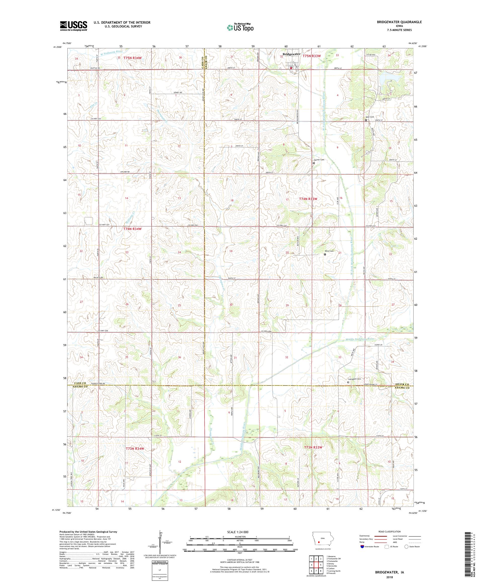MyTopo Bridgewater, Iowa USGS Quad Topo Map