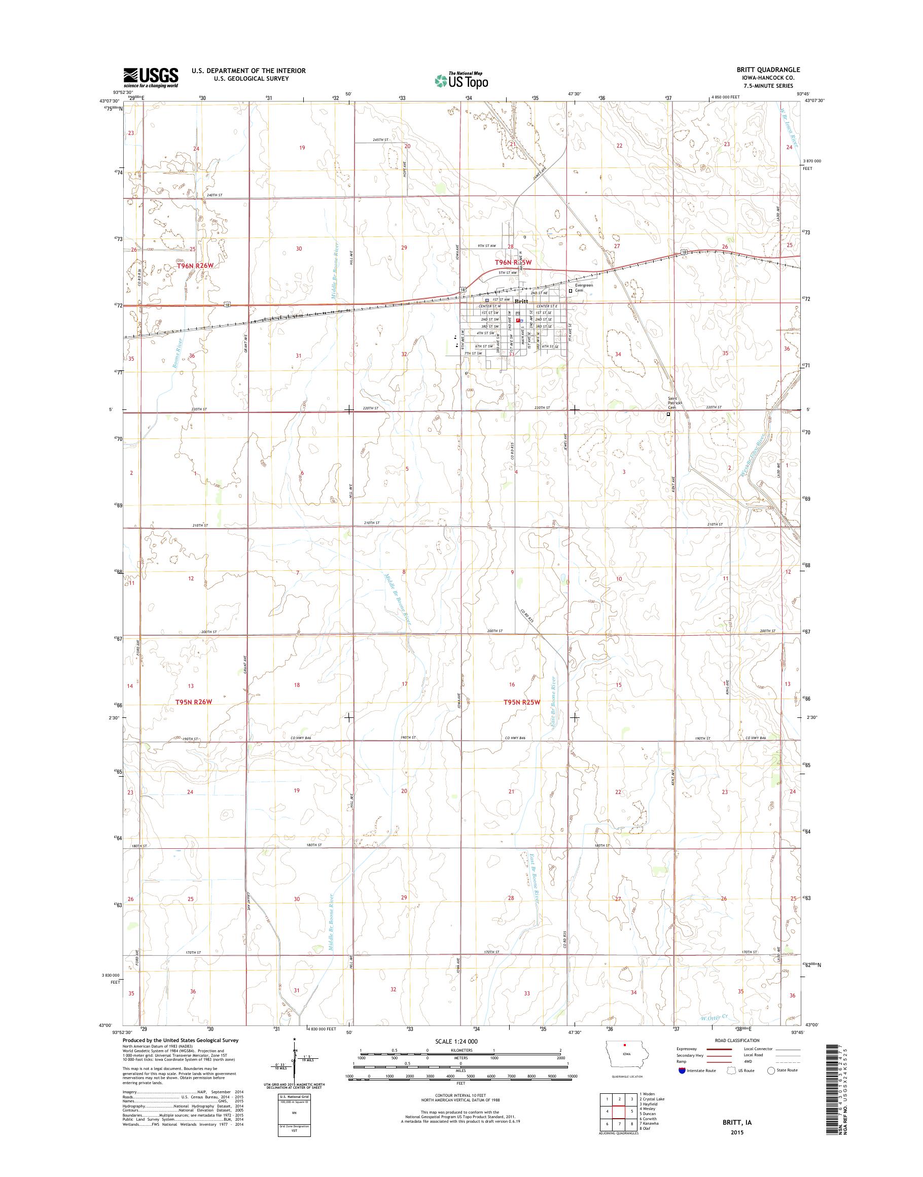 MyTopo Britt, Iowa USGS Quad Topo Map