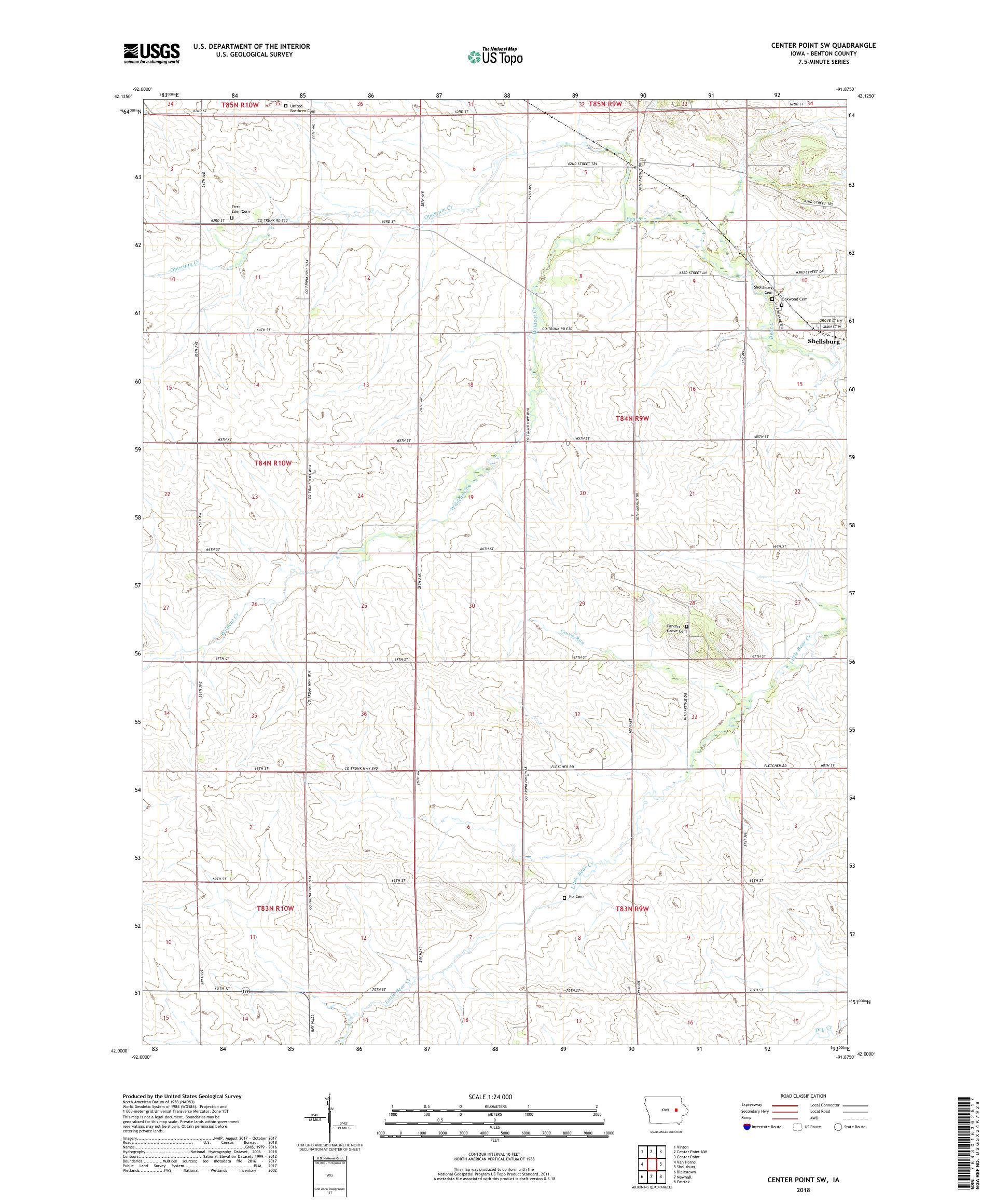 MyTopo Center Point SW, Iowa USGS Quad Topo Map