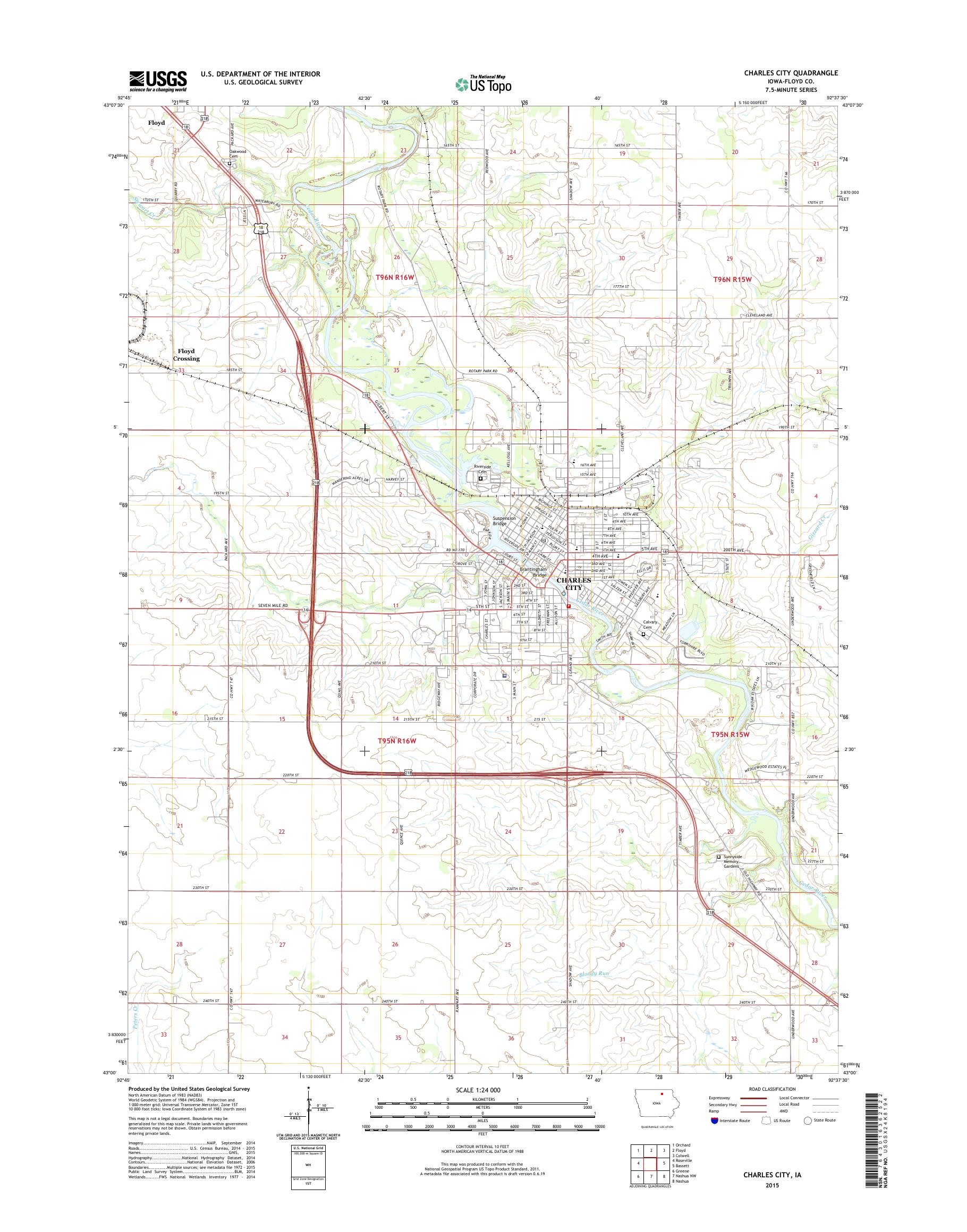 MyTopo Charles City, Iowa USGS Quad Topo Map