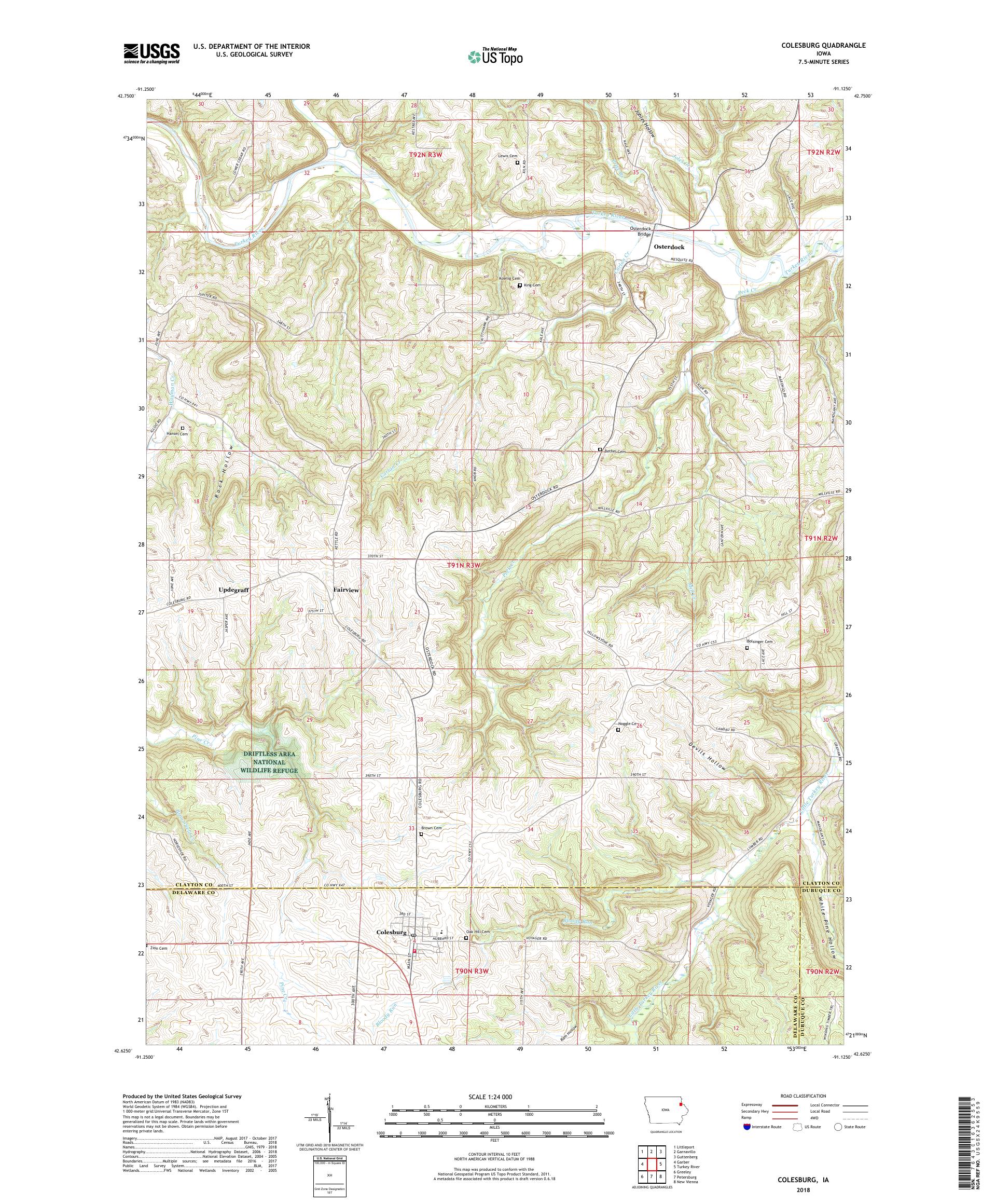 MyTopo Colesburg, Iowa USGS Quad Topo Map