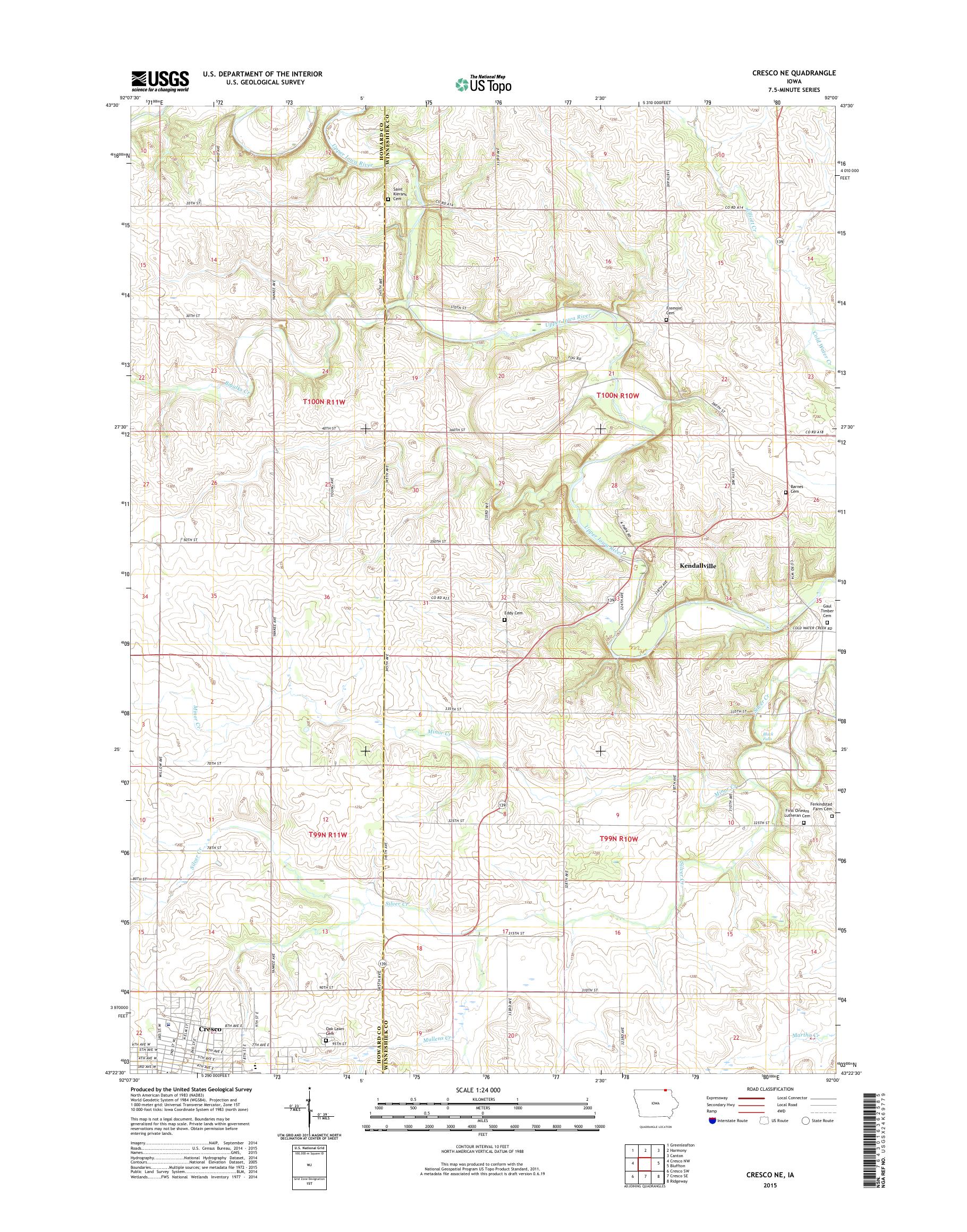 MyTopo Cresco NE, Iowa USGS Quad Topo Map
