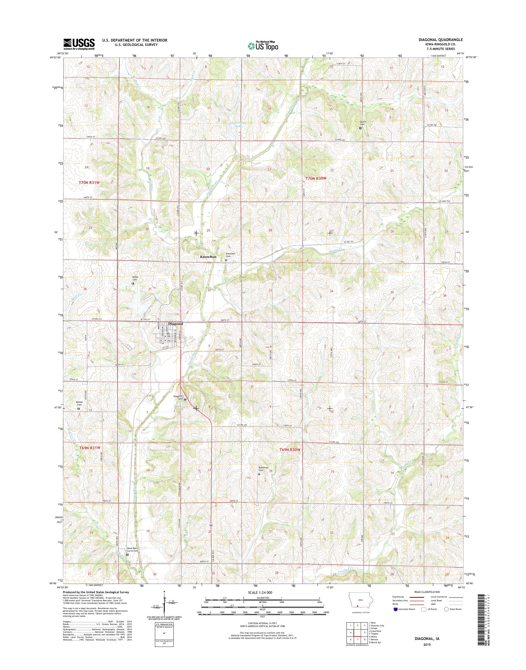 MyTopo Diagonal, Iowa USGS Quad Topo Map