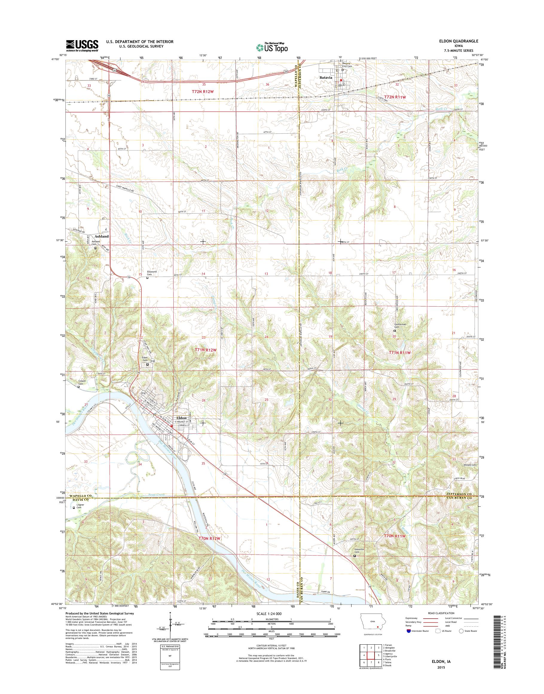 MyTopo Eldon, Iowa USGS Quad Topo Map