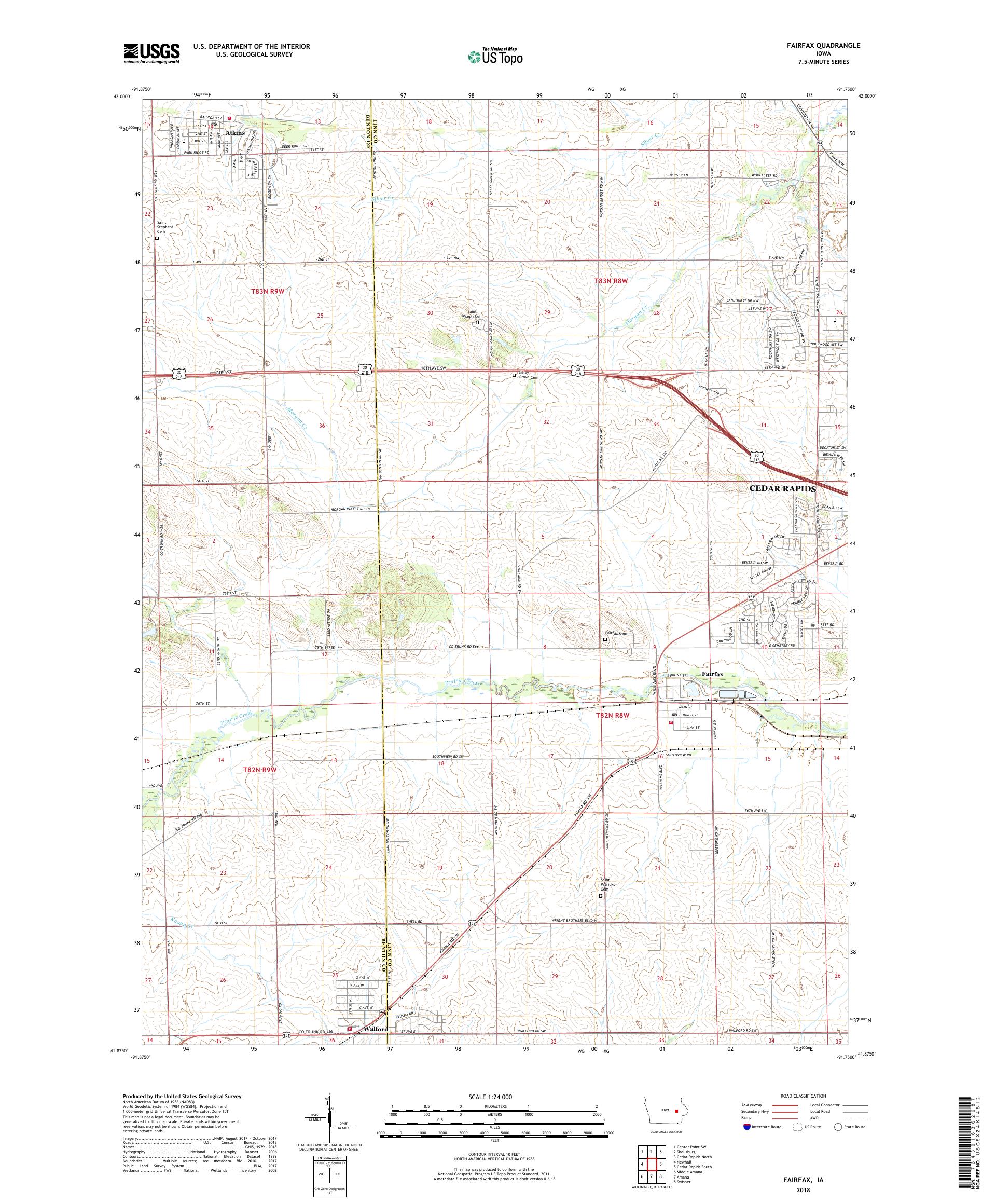 MyTopo Fairfax, Iowa USGS Quad Topo Map