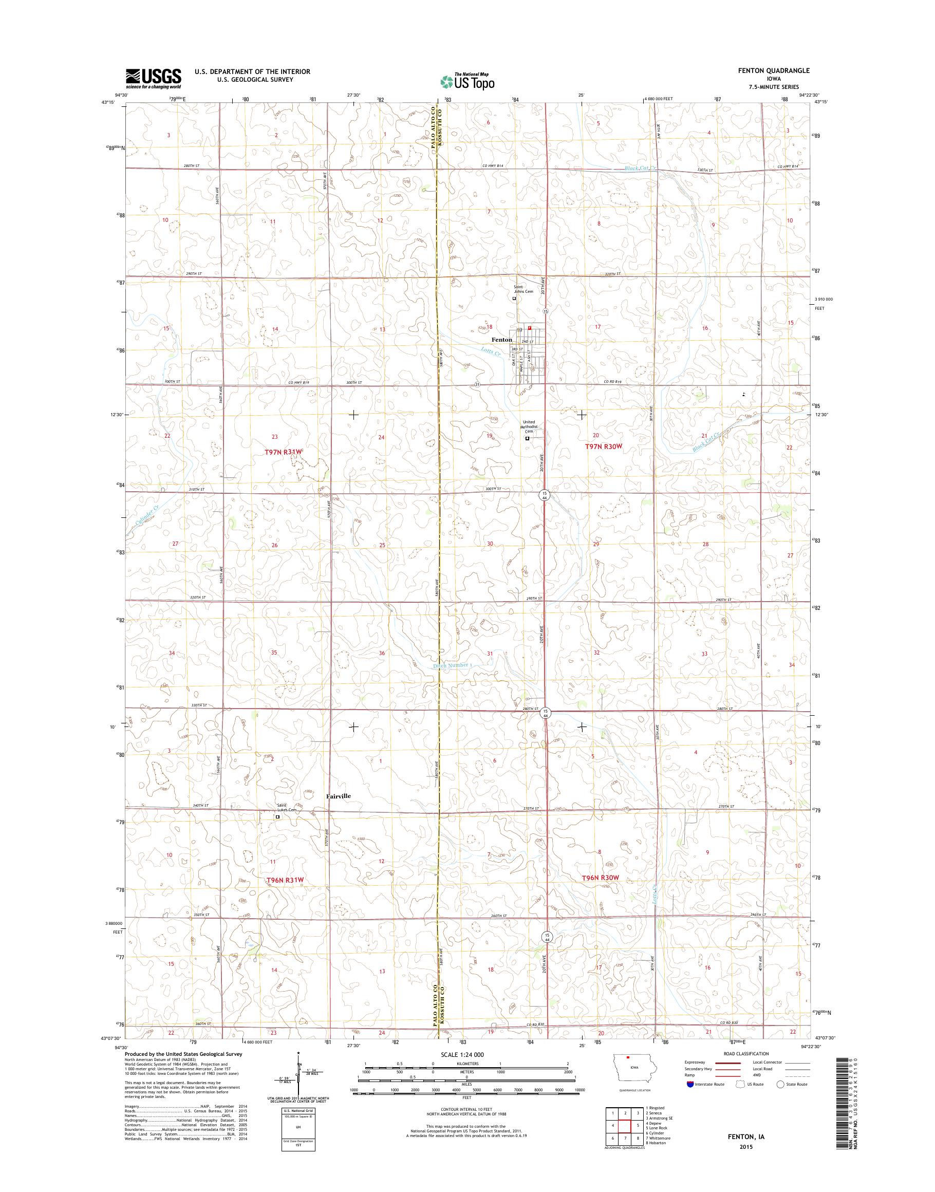 MyTopo Fenton, Iowa USGS Quad Topo Map