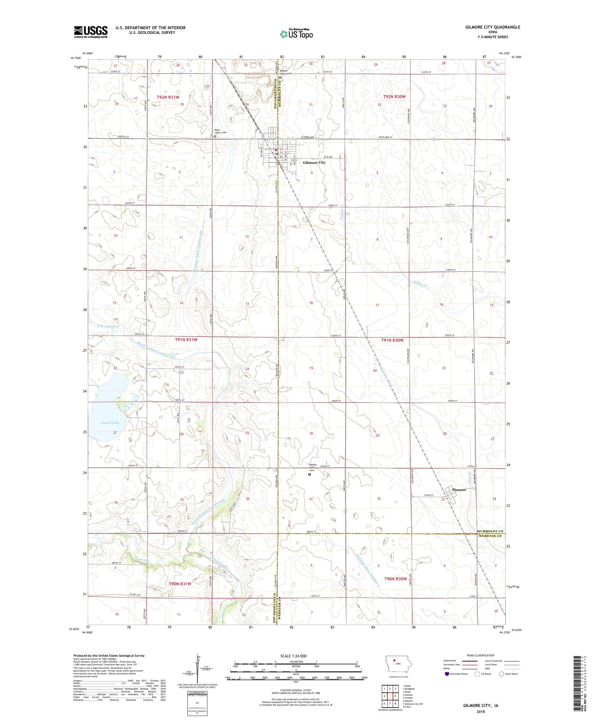 MyTopo Gilmore City, Iowa USGS Quad Topo Map