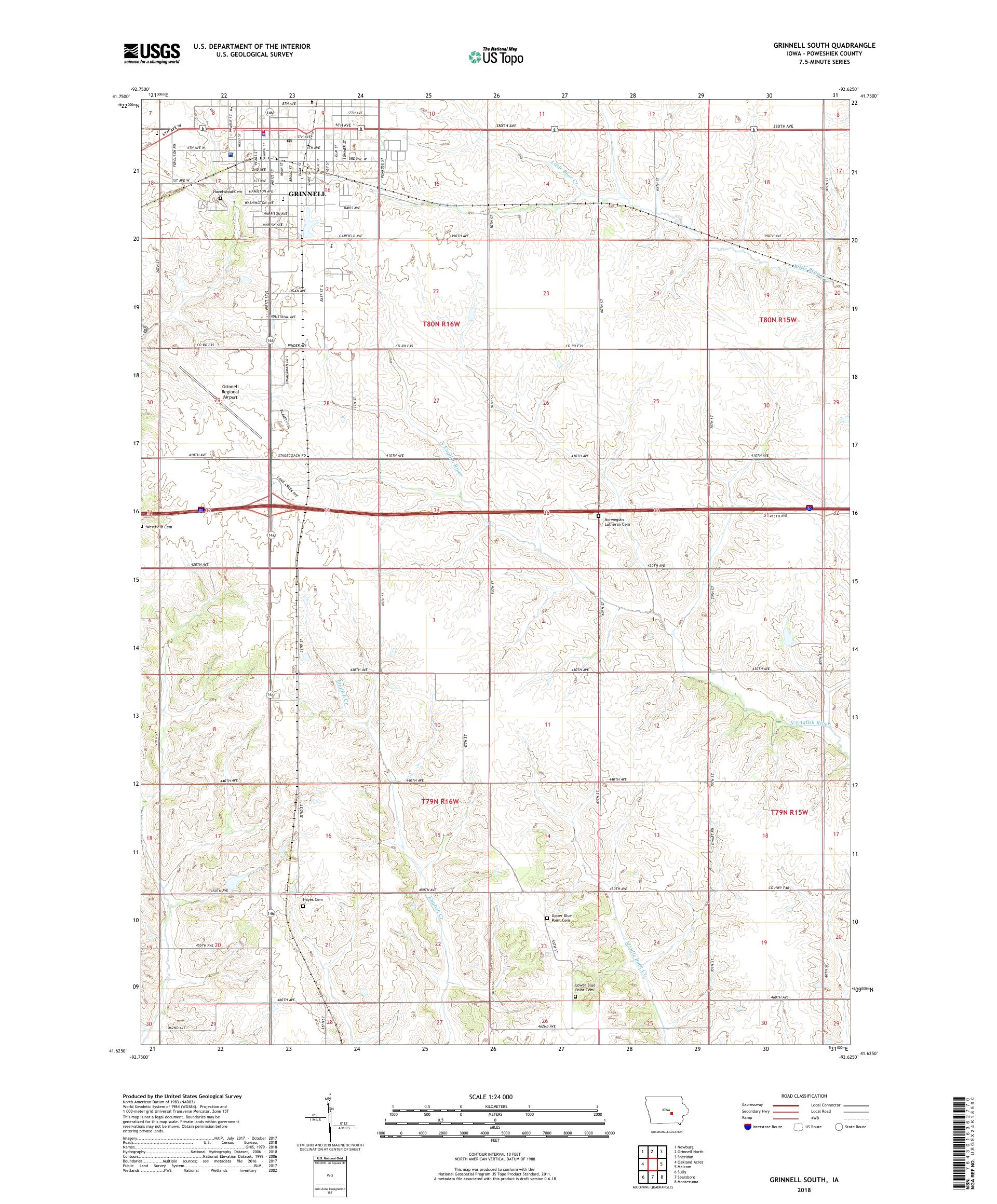 MyTopo Grinnell South, Iowa USGS Quad Topo Map