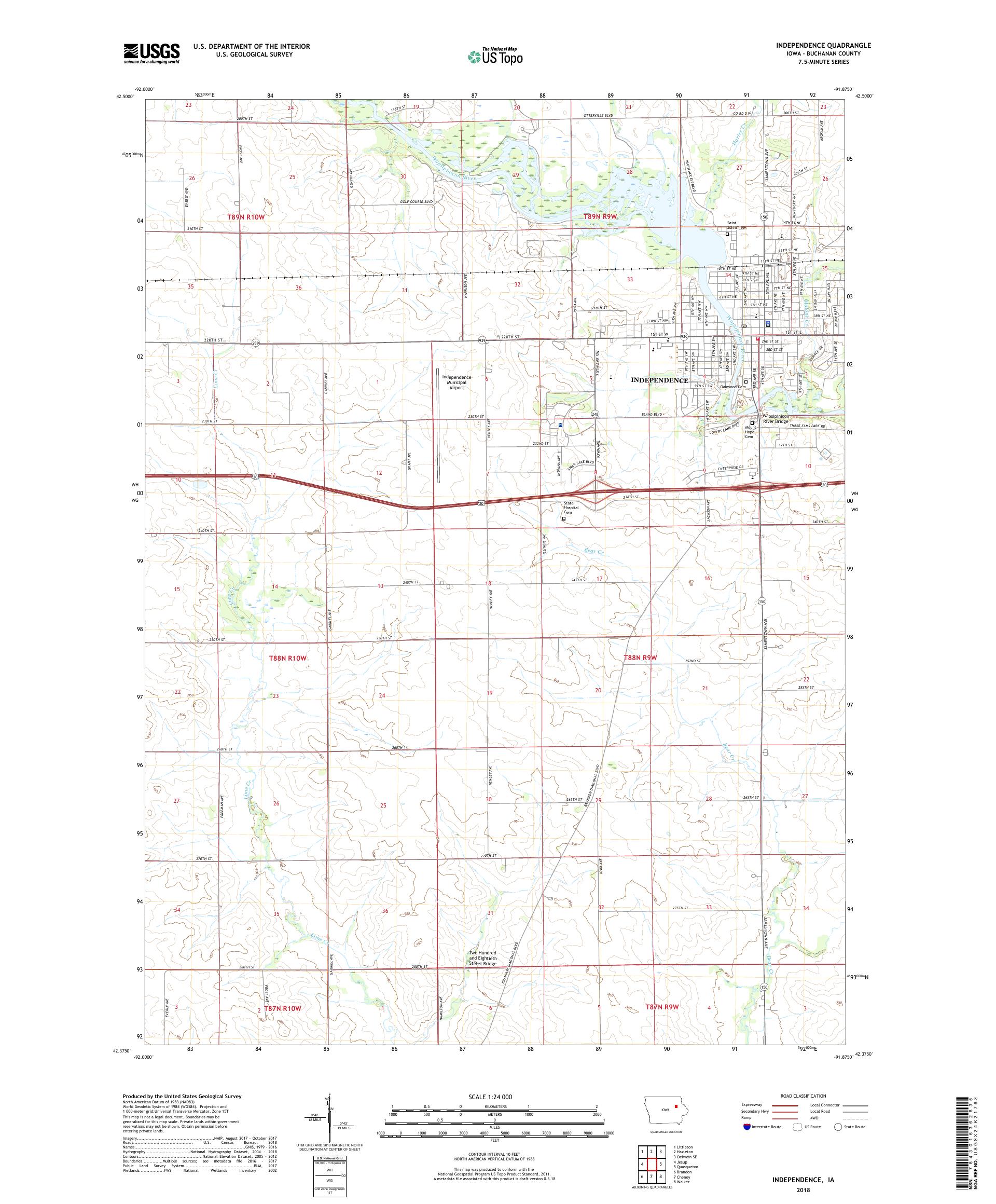 MyTopo Independence, Iowa USGS Quad Topo Map