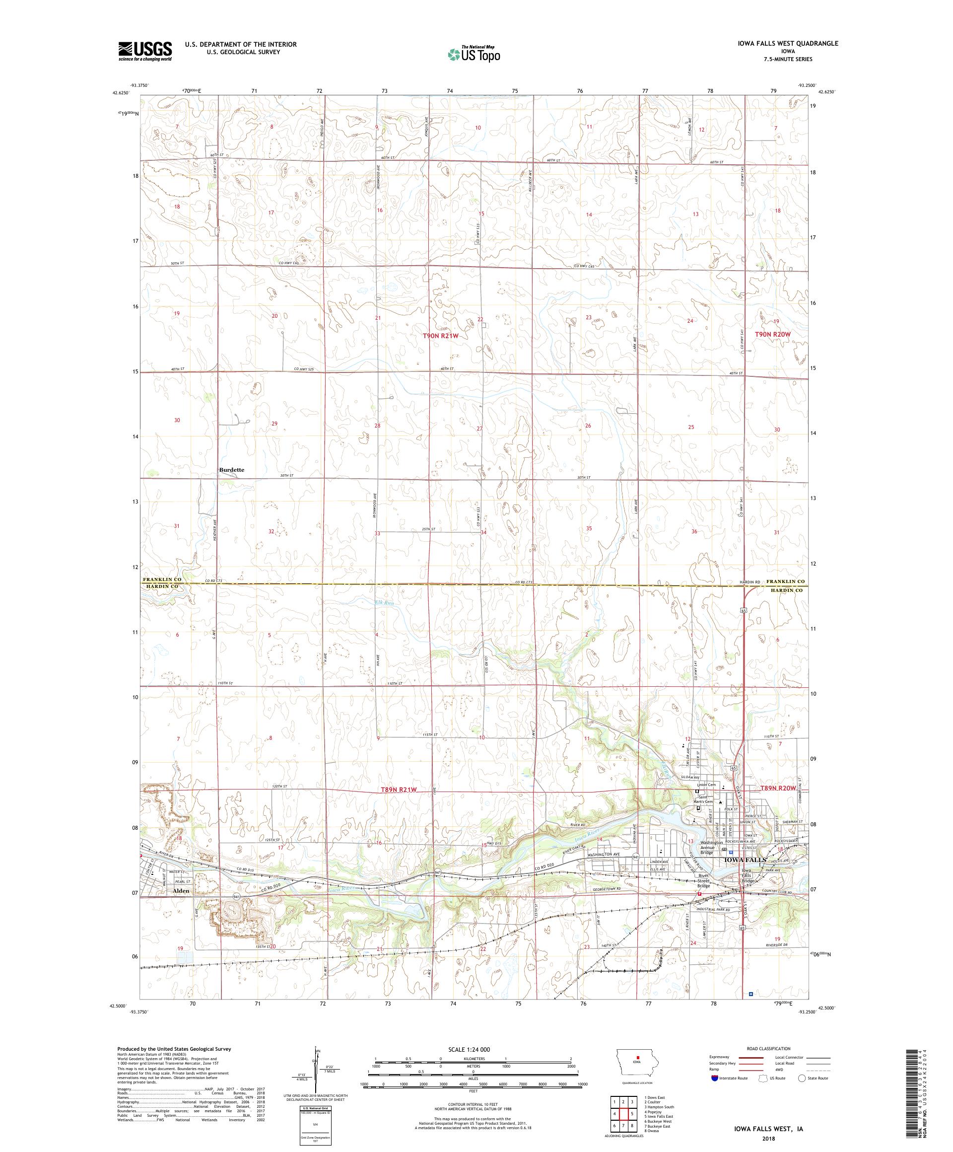 MyTopo Iowa Falls West, Iowa USGS Quad Topo Map
