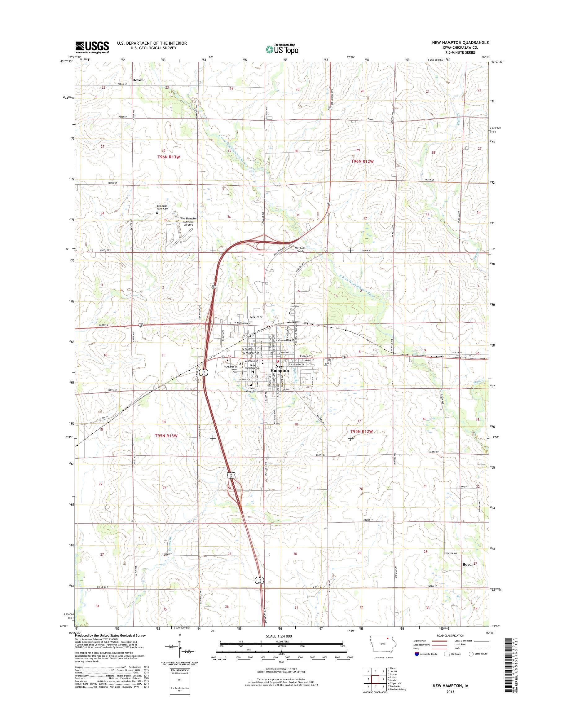 MyTopo New Hampton, Iowa USGS Quad Topo Map