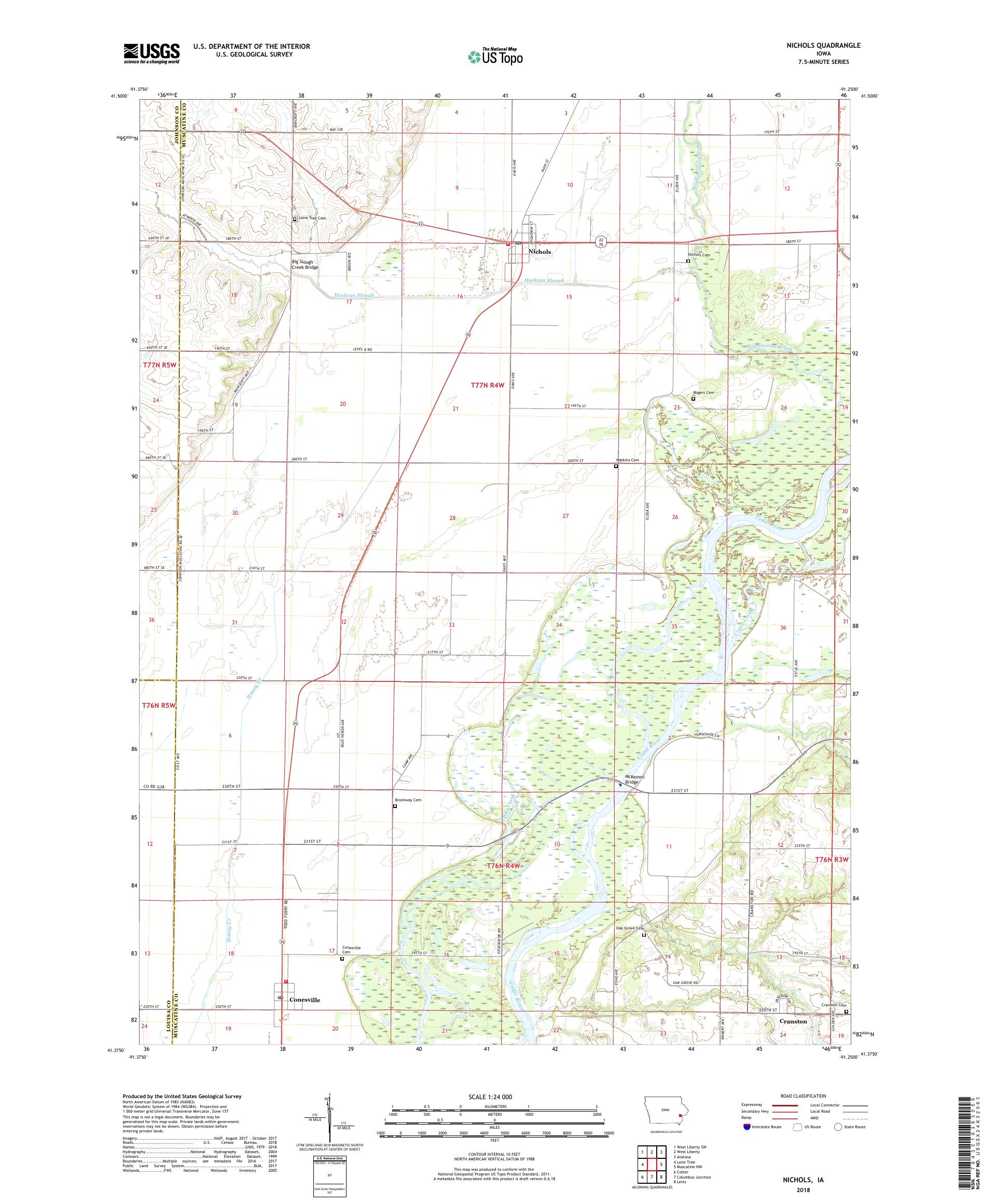 MyTopo Nichols, Iowa USGS Quad Topo Map