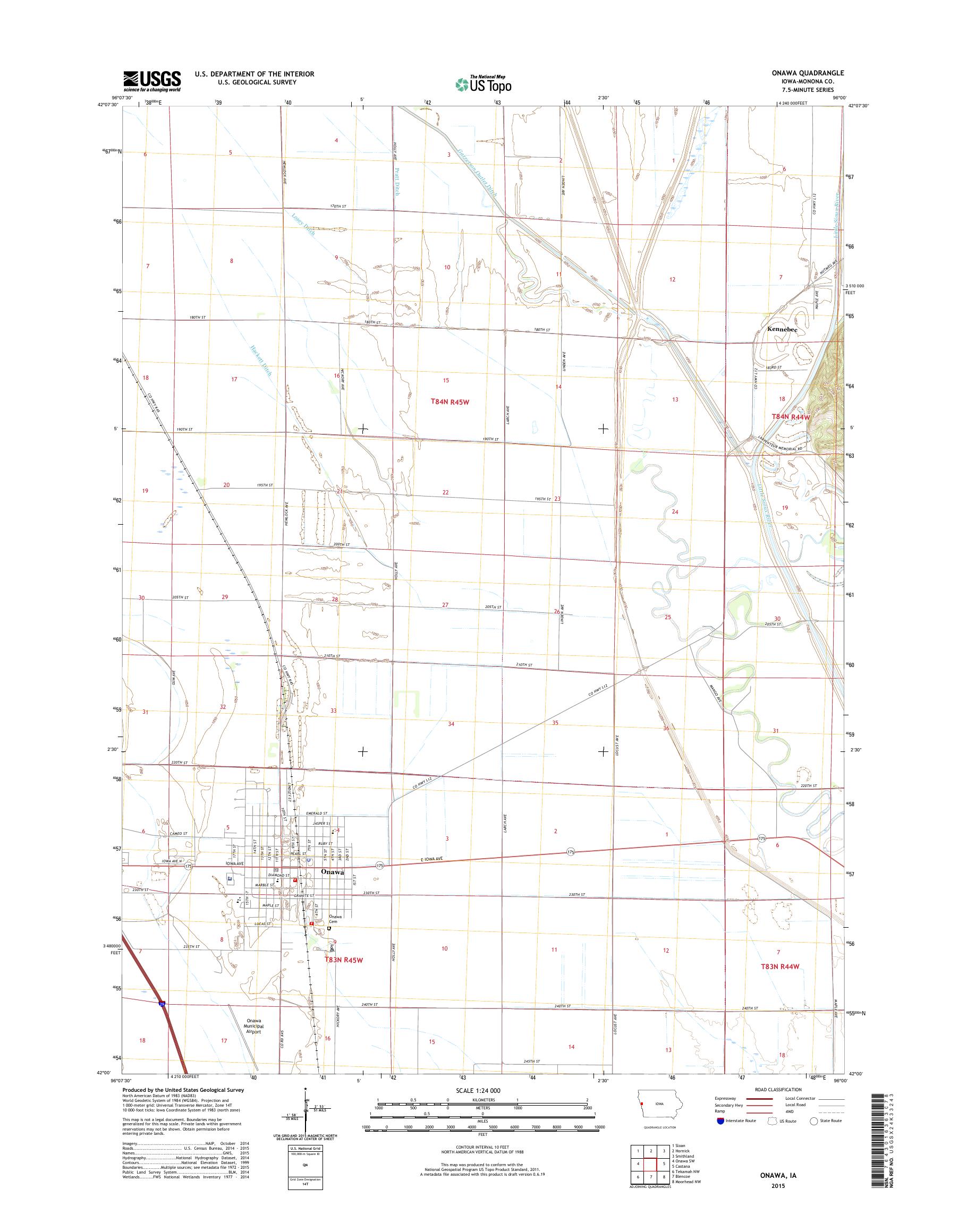 MyTopo Onawa, Iowa USGS Quad Topo Map