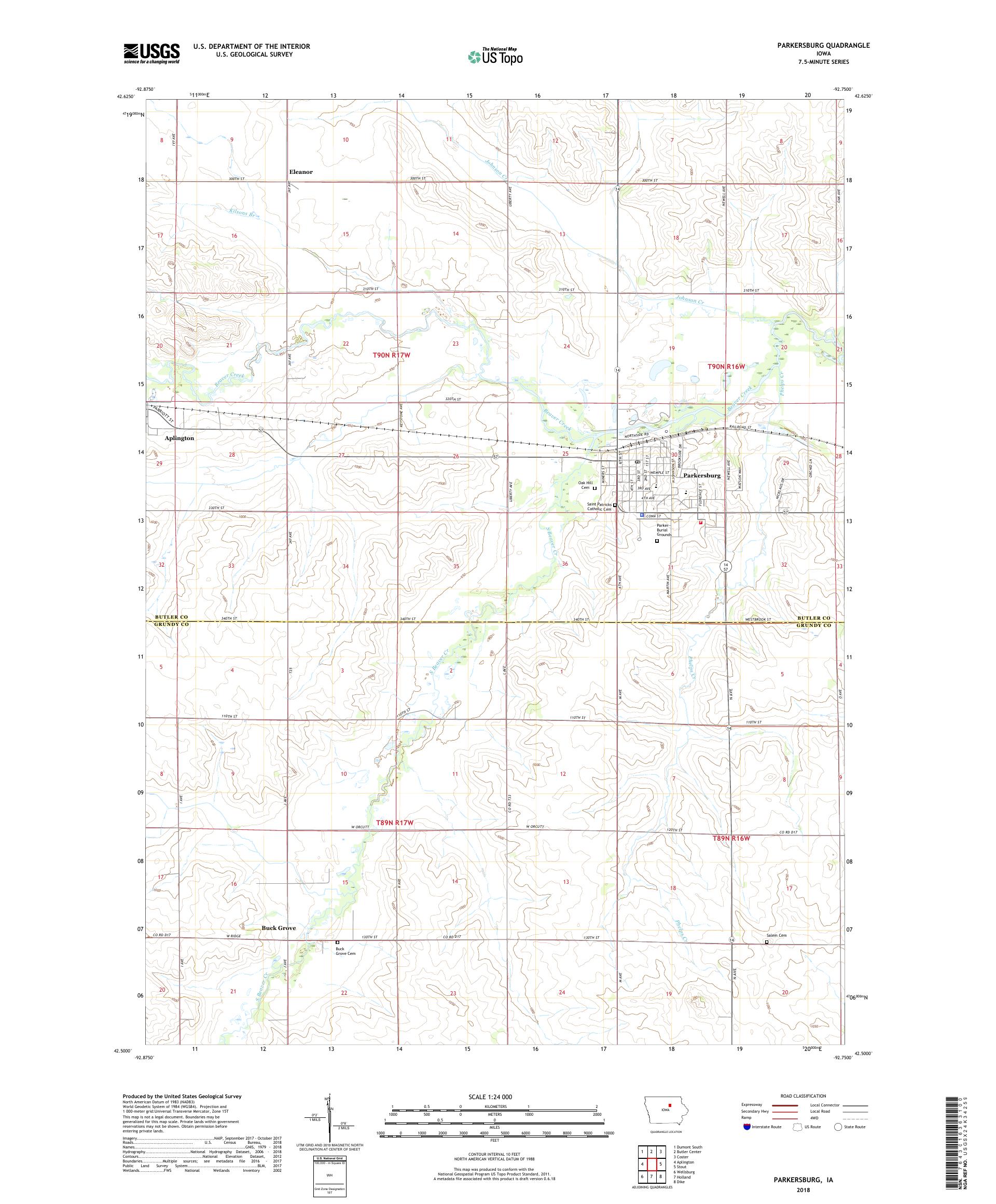 MyTopo Parkersburg, Iowa USGS Quad Topo Map